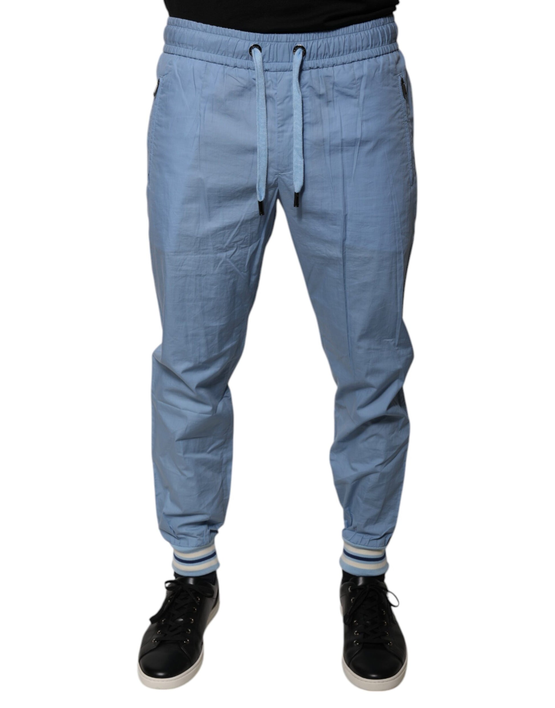 Men's blue denim sweatpants with drawstring waistband