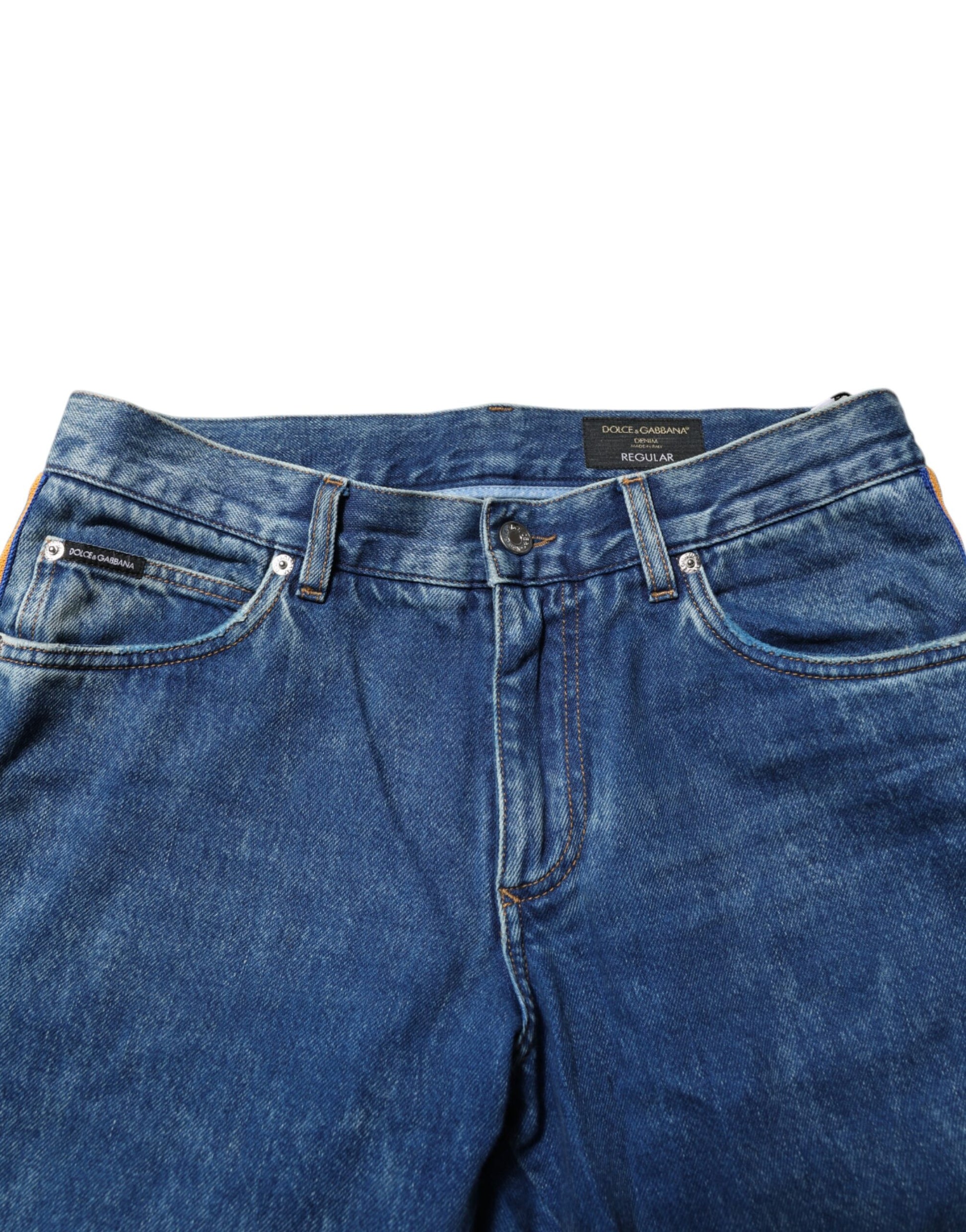 Blue denim jeans on a hanger