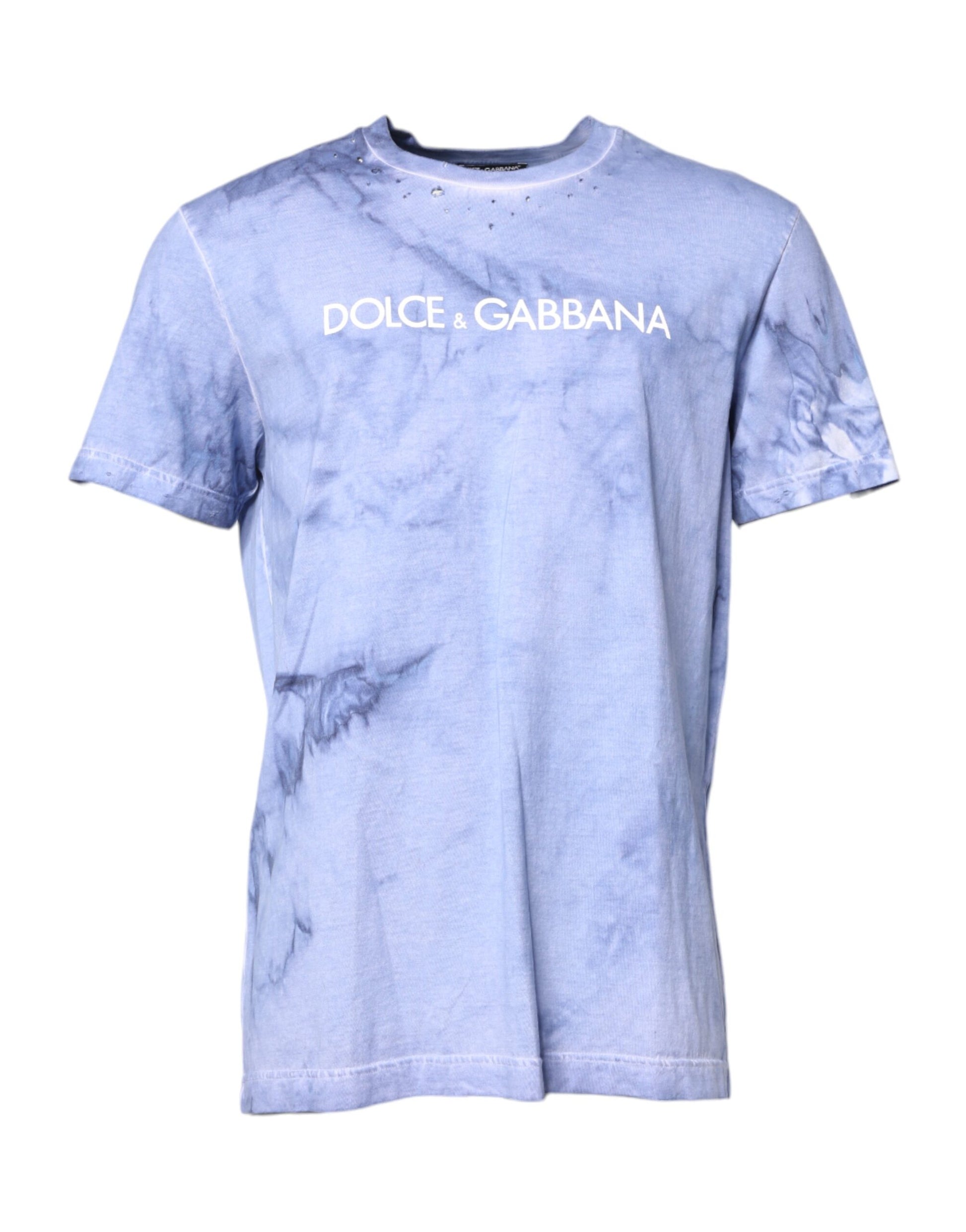 Blue tie dye t-shirt with white lettering