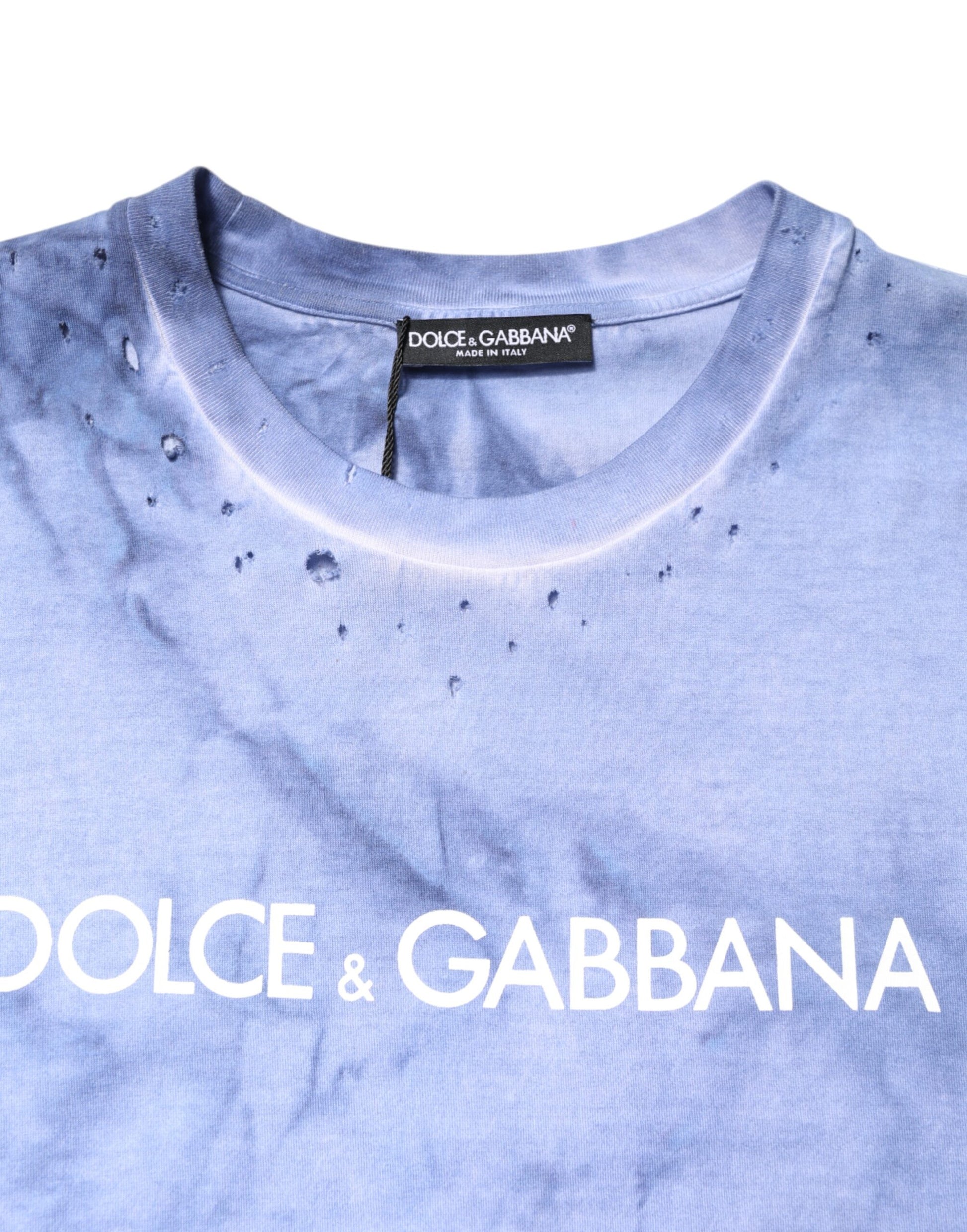 Blue tie dye t-shirt with white lettering