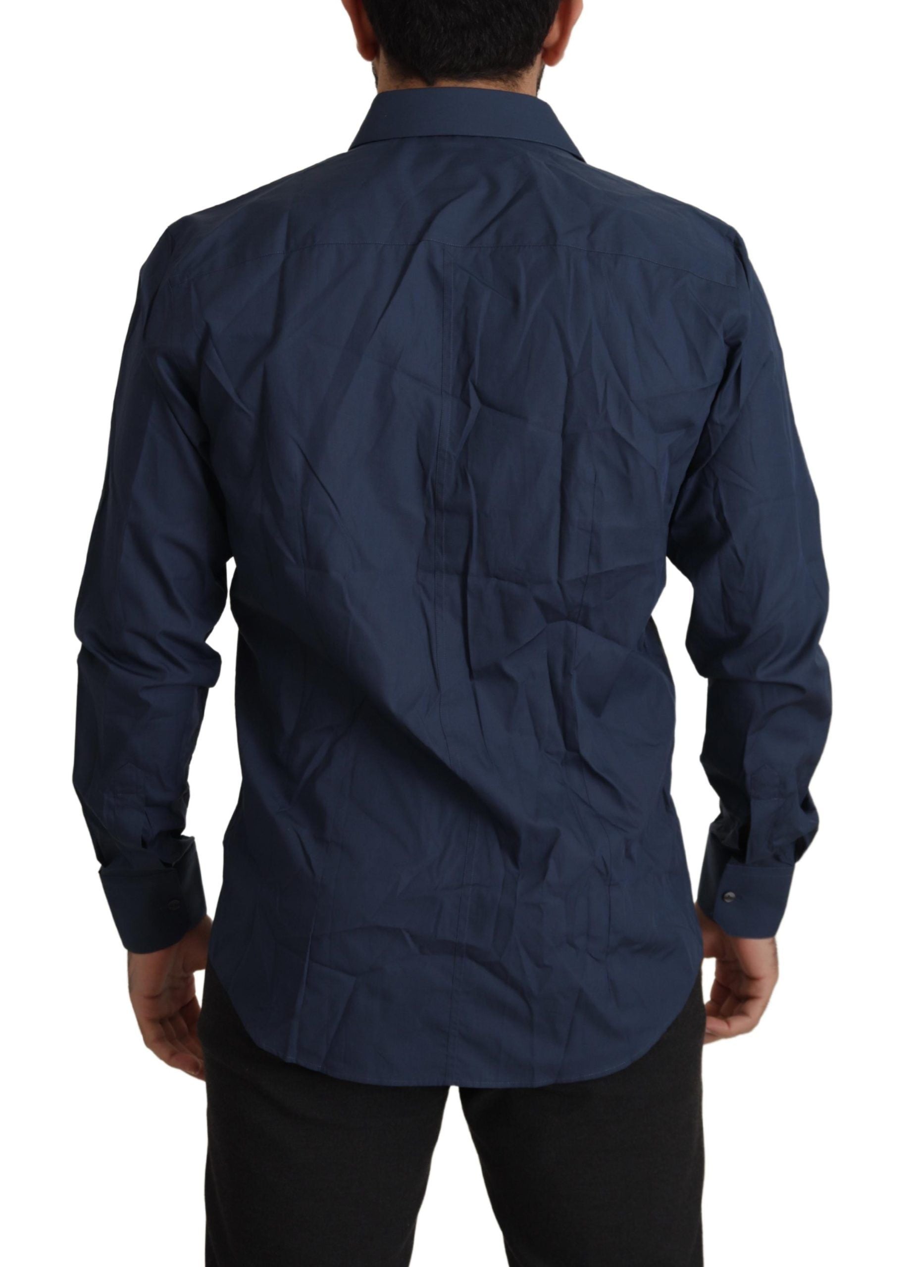 A blue cotton dress shirt with a slim fit from the brand Dolce & Gabbana