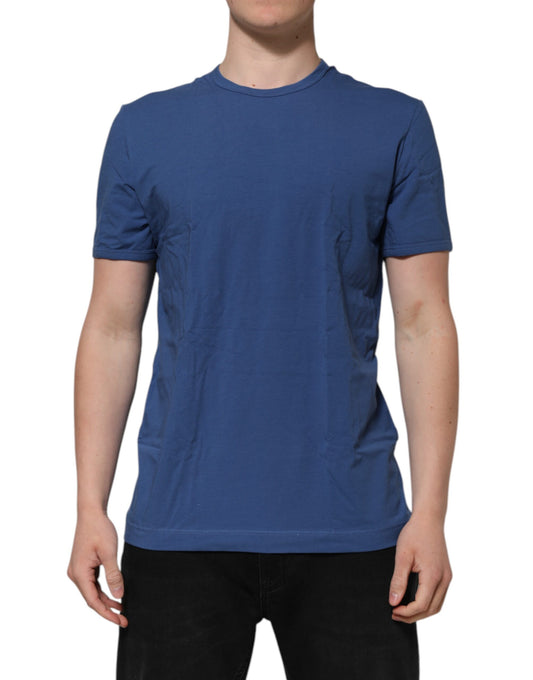 A blue cotton men's round neck t-shirt from Dolce & Gabbana