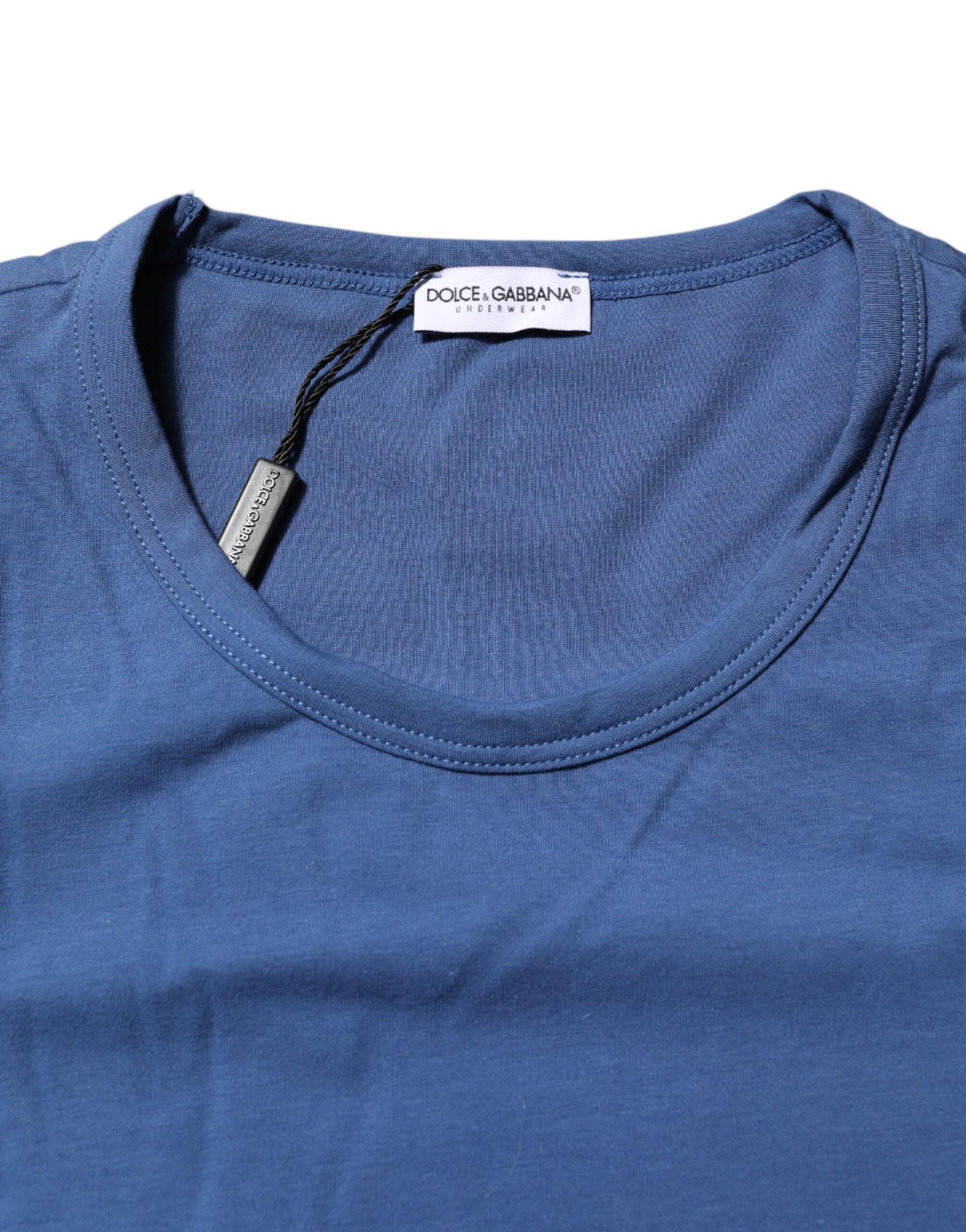 A blue cotton men's round neck t-shirt from Dolce & Gabbana