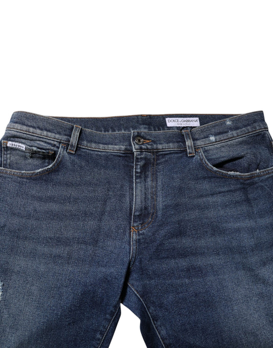 Blue denim jeans on hanger