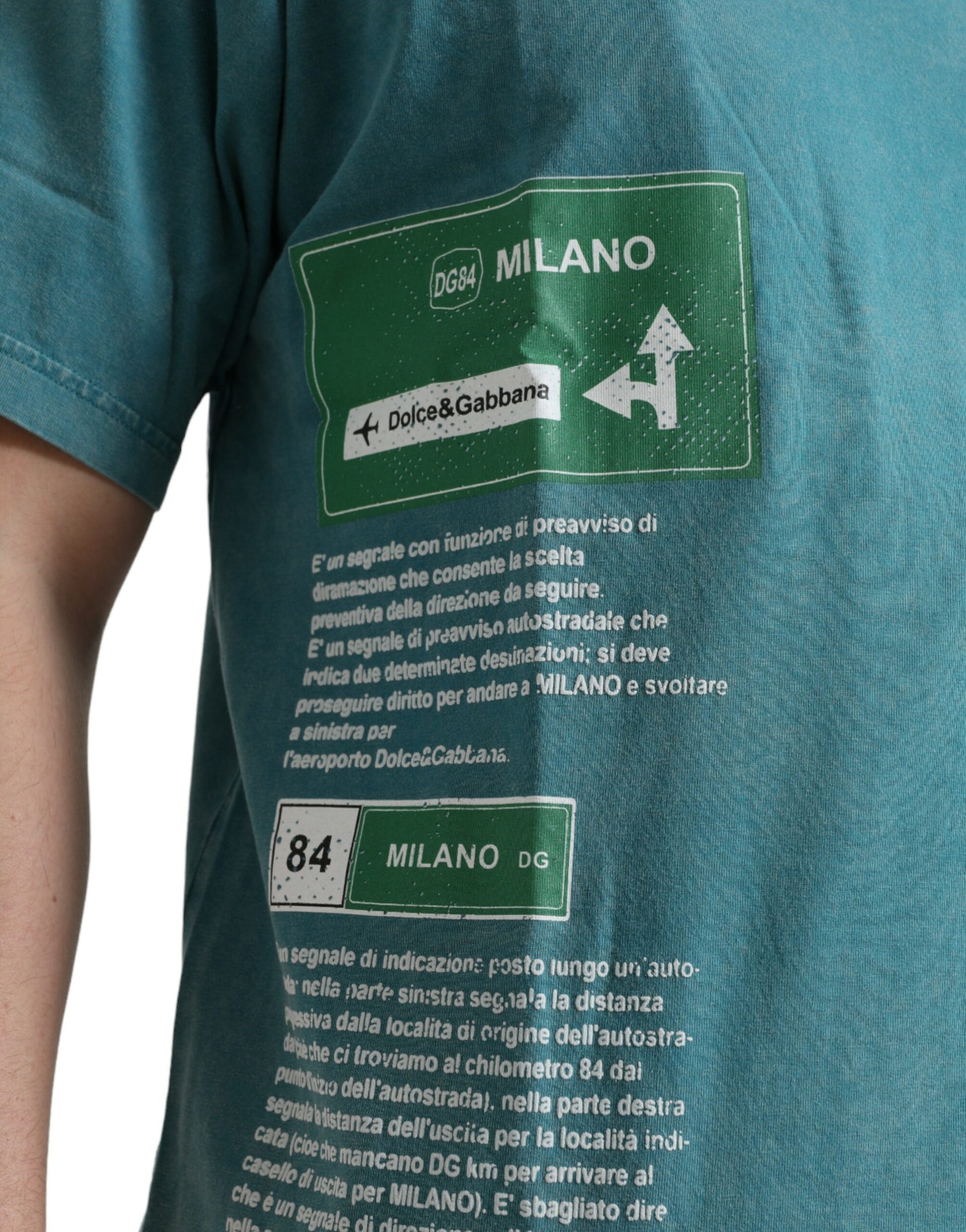 Green t-shirt with Milan street sign design