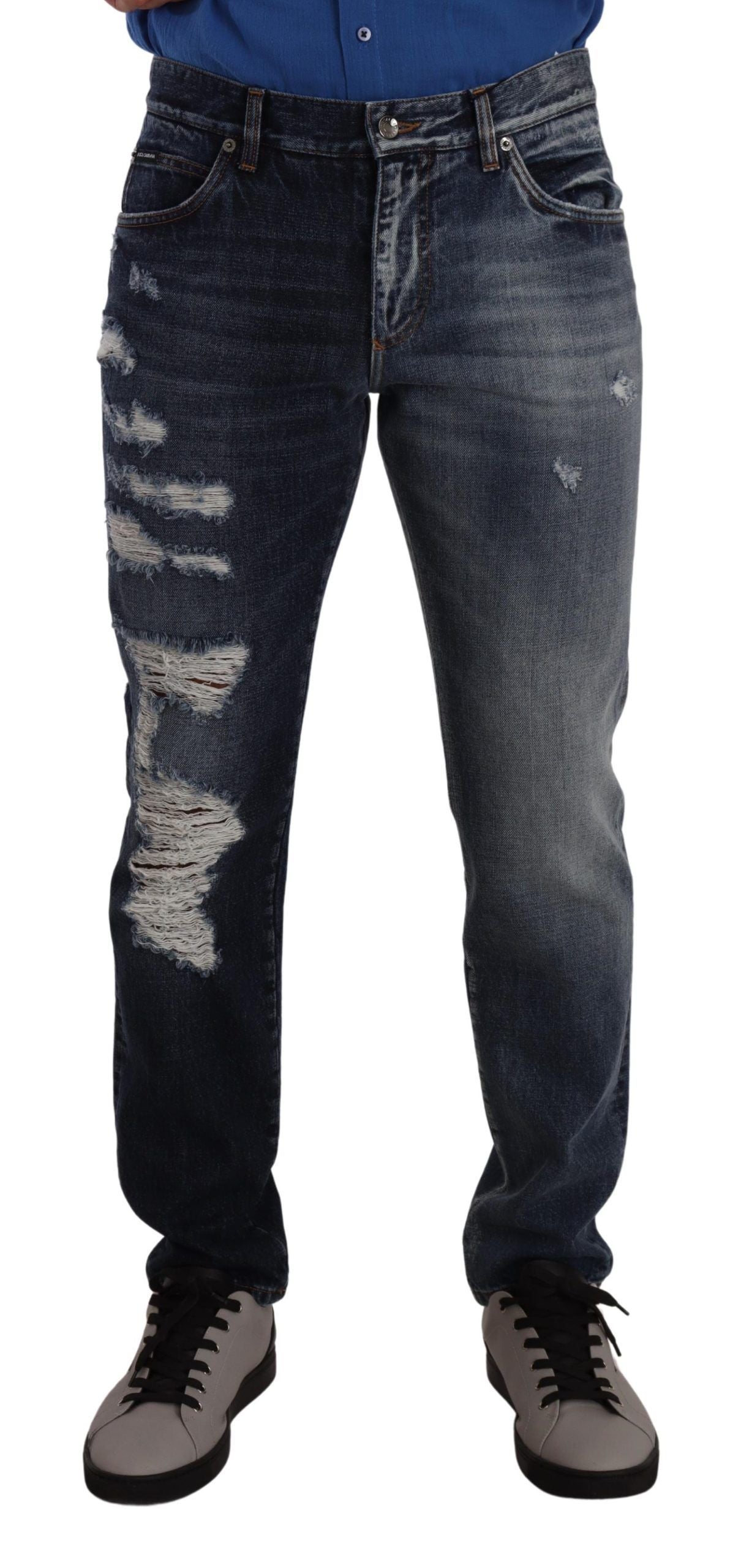 Pair of distressed blue jeans
