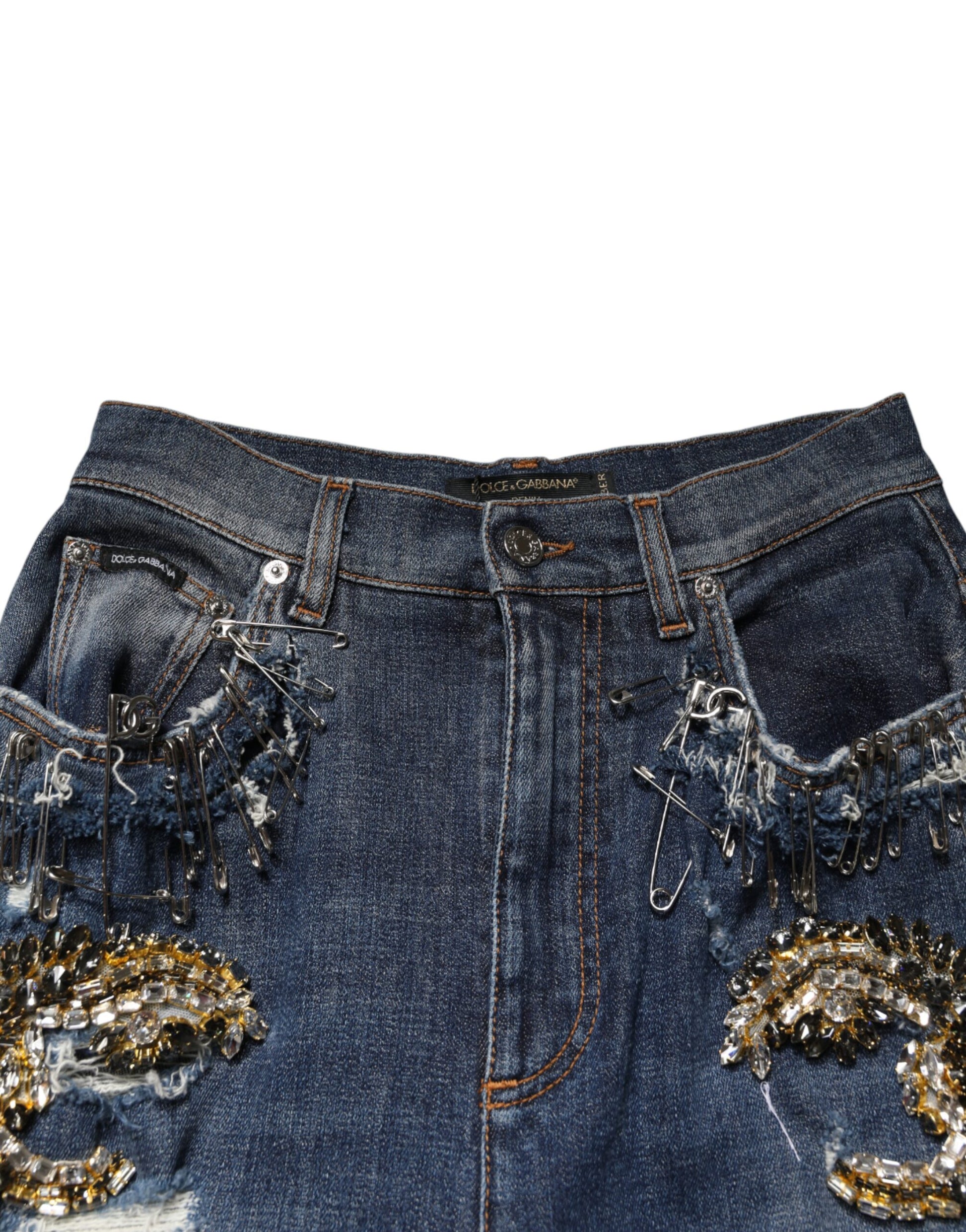 Denim shorts with ruffles and studs on front
