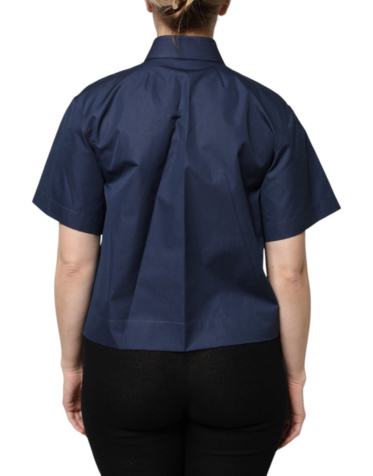 Blue apron on woman's back