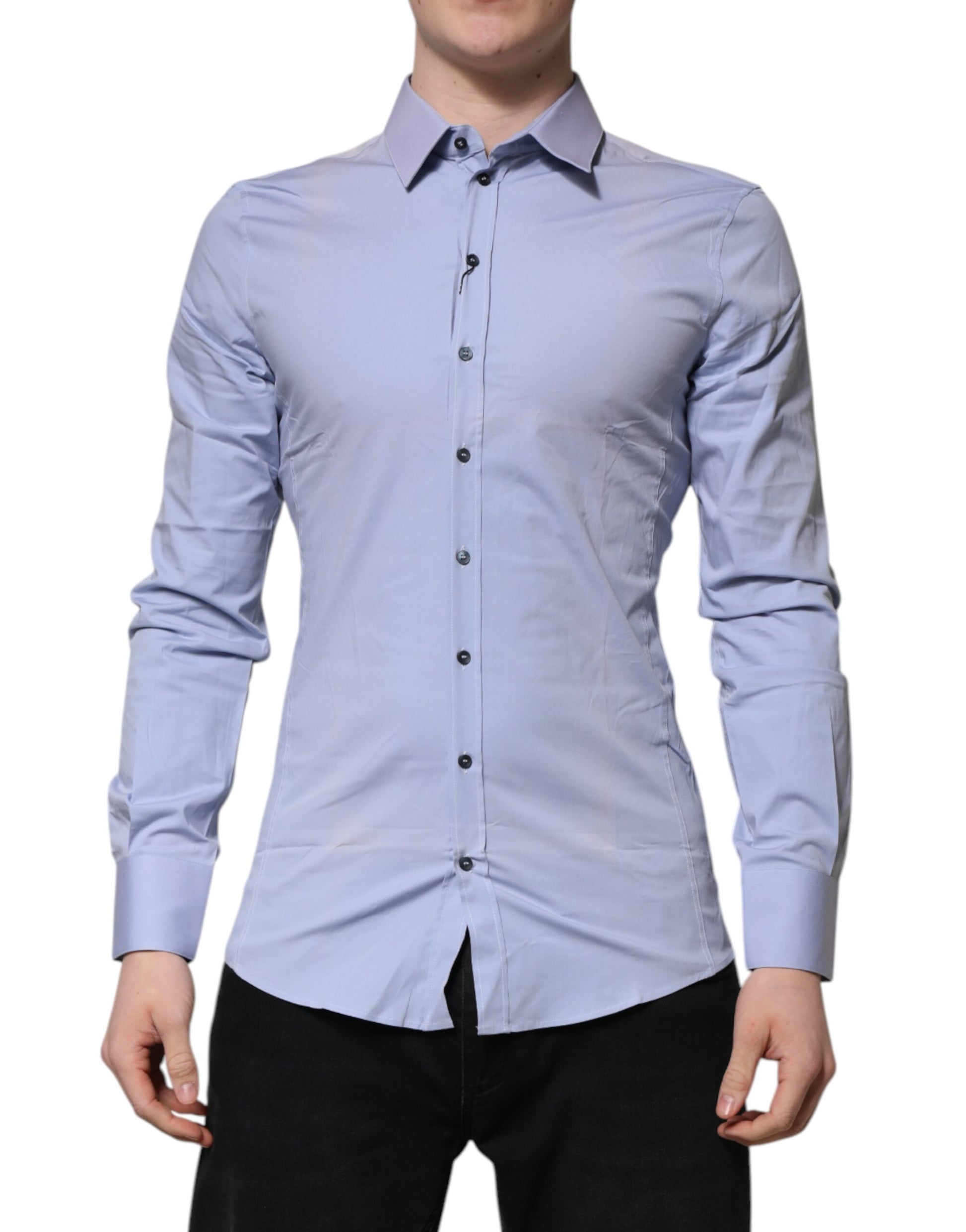 Men's blue cotton dress shirt with long sleeves, Sicilia design