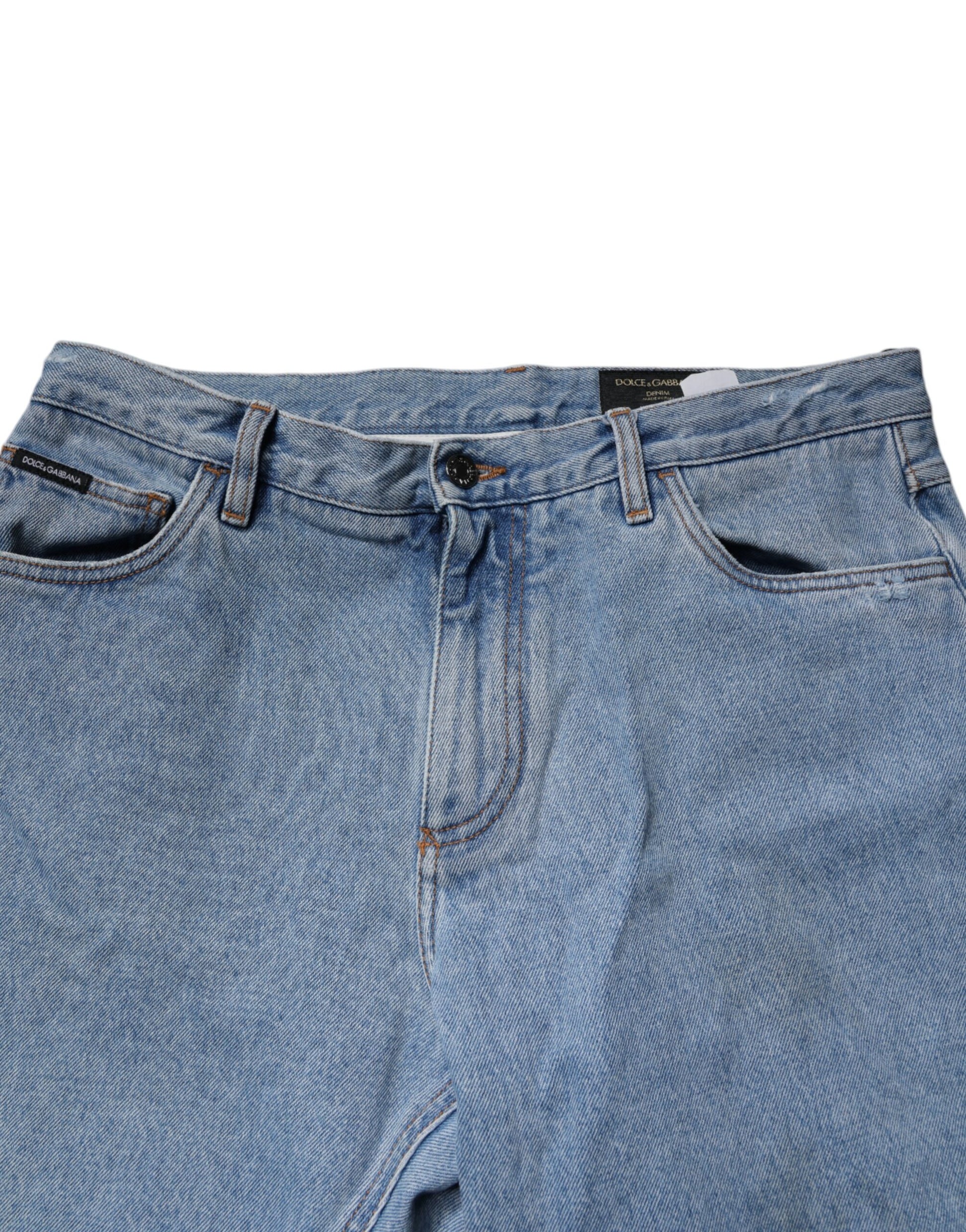 Blue denim jeans on a hanger