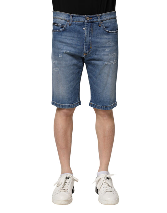 Mannequin wearing blue denim shorts