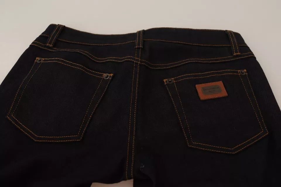 Pair of blue jeans with brown stitching