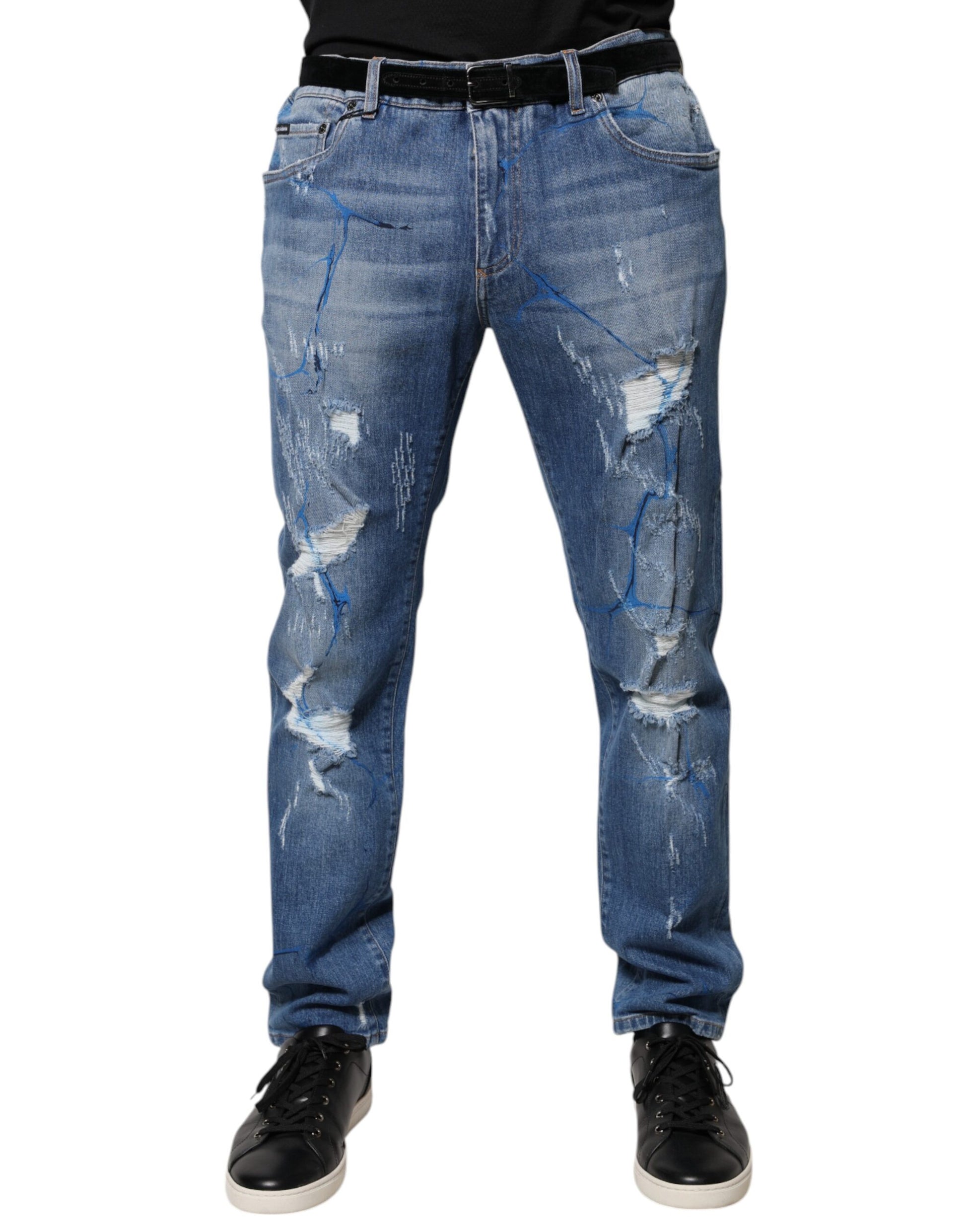 Pair of distressed blue jeans