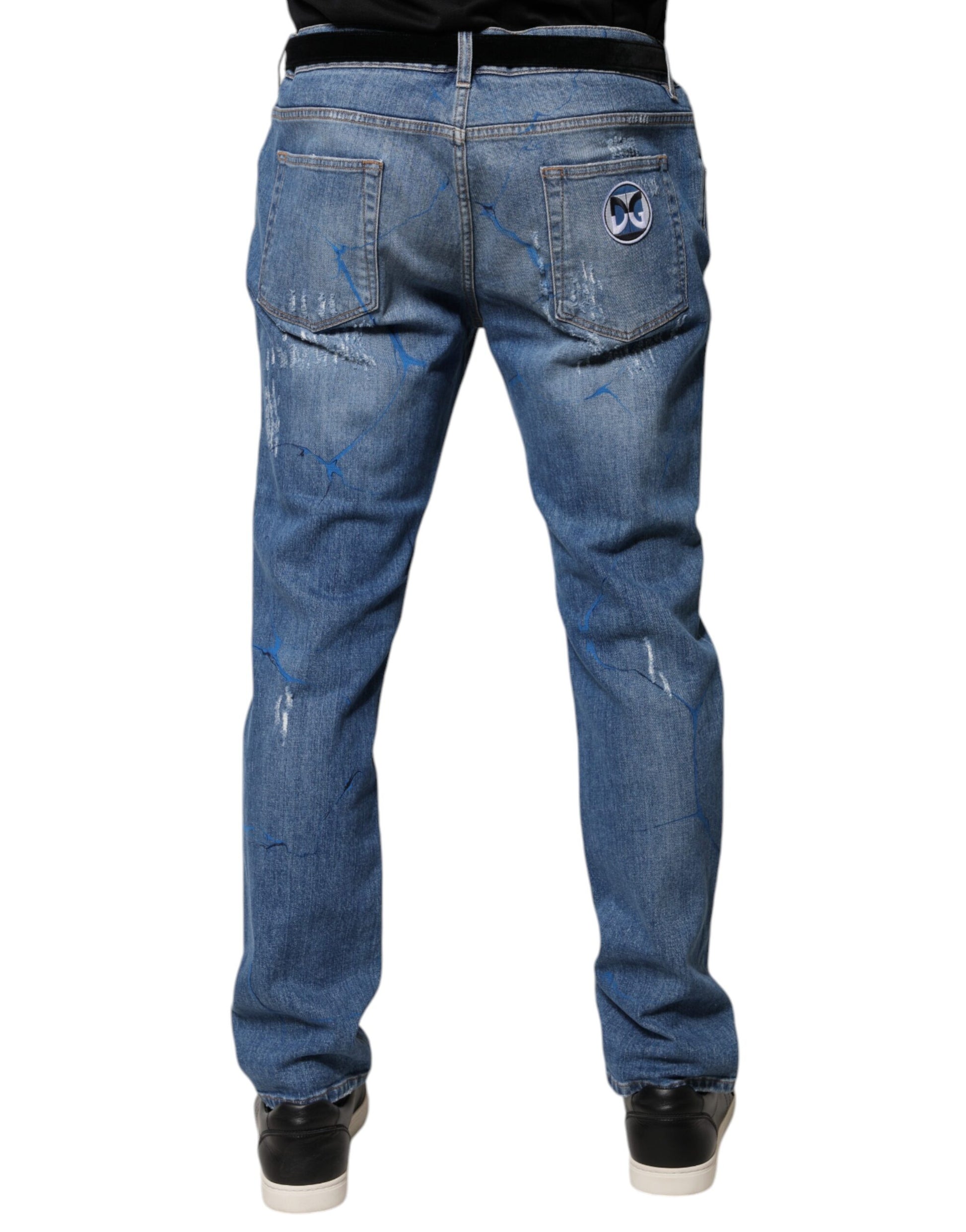 Pair of blue jeans with distressed design
