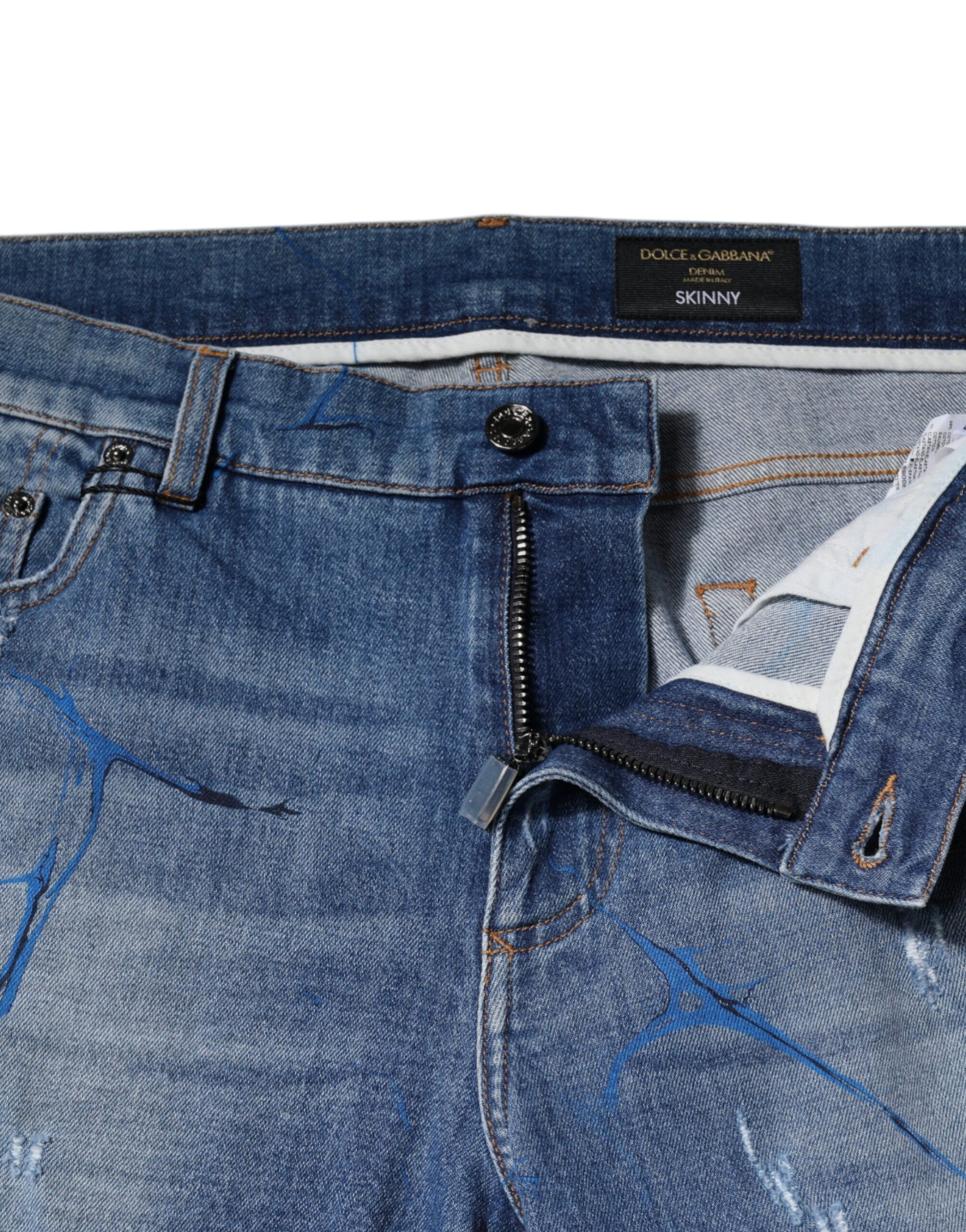 Blue denim jeans on display