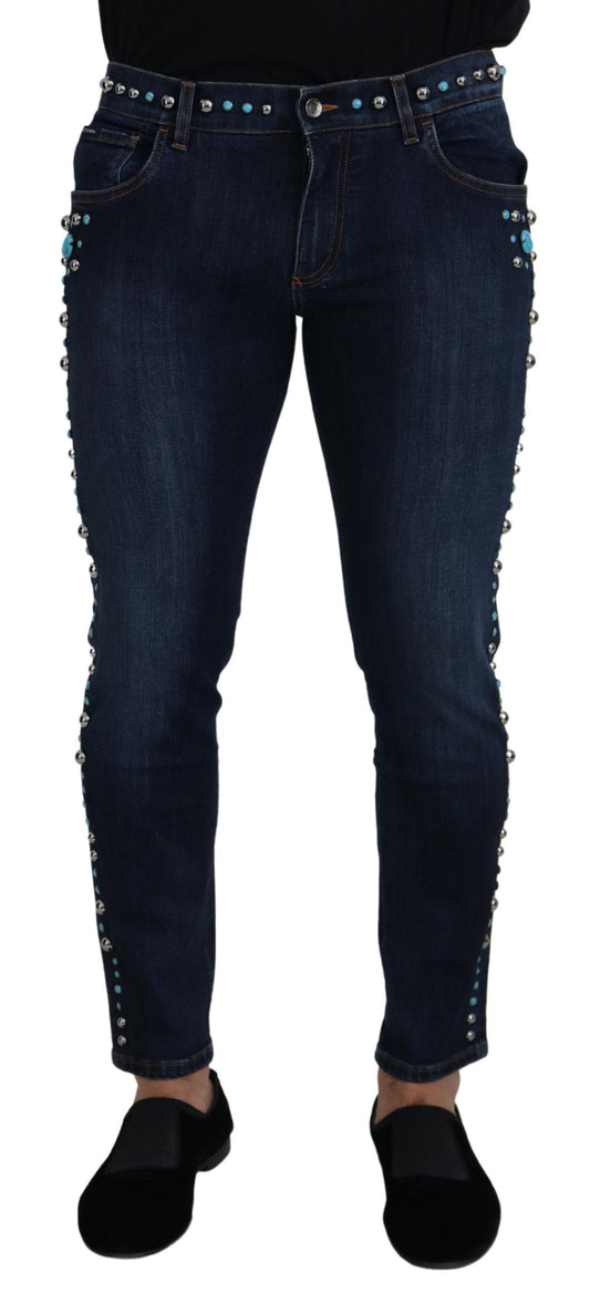 Pair of blue jeans with studded belt loops