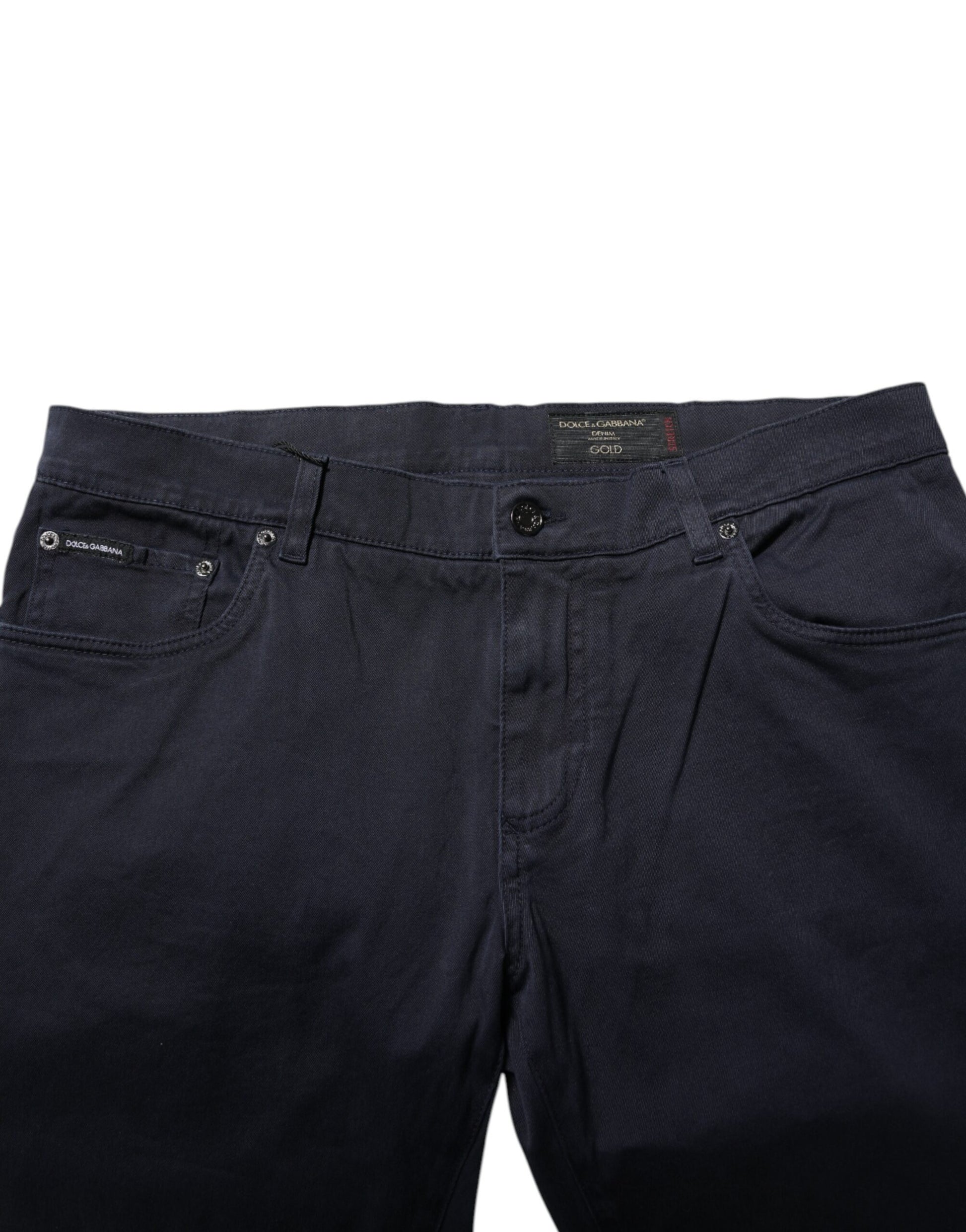 Dark blue denim jeans with button closure
