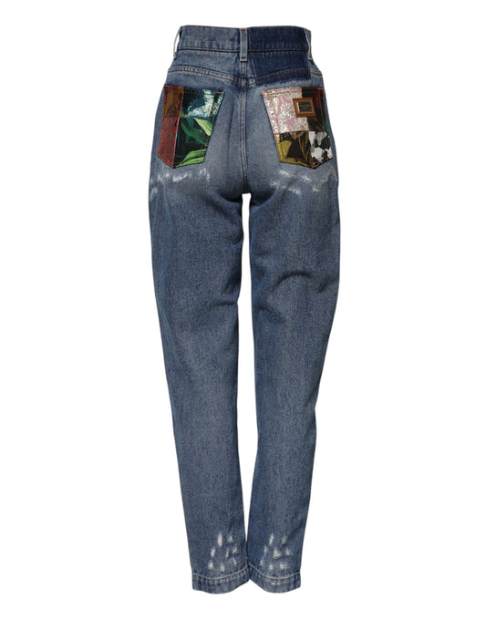 Pair of blue jeans with patches on legs