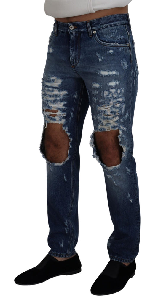Mannequin wearing distressed denim jeans