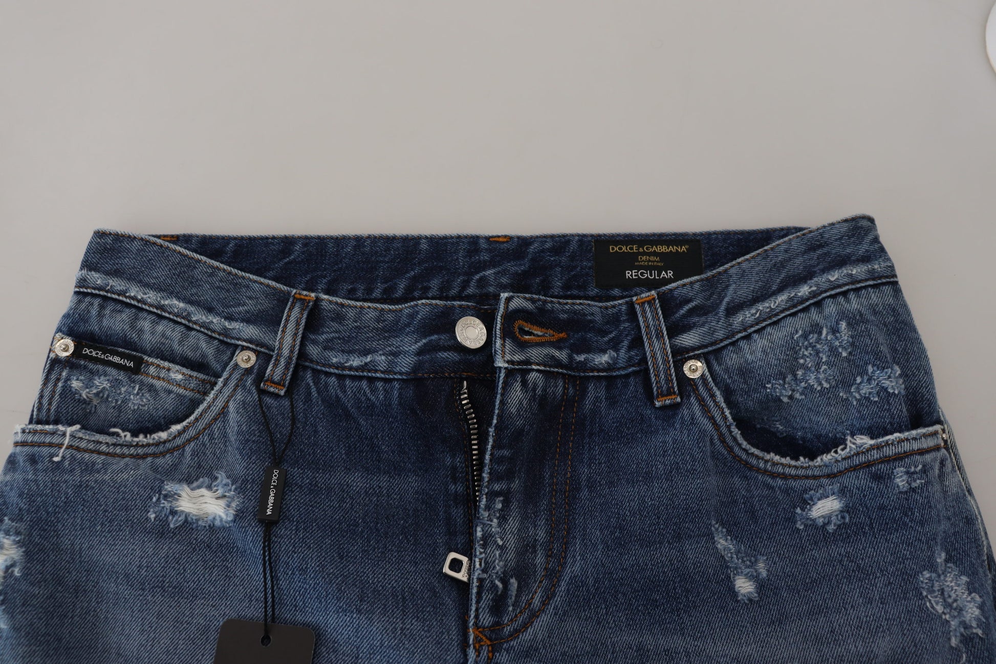 Blue denim jeans on a table