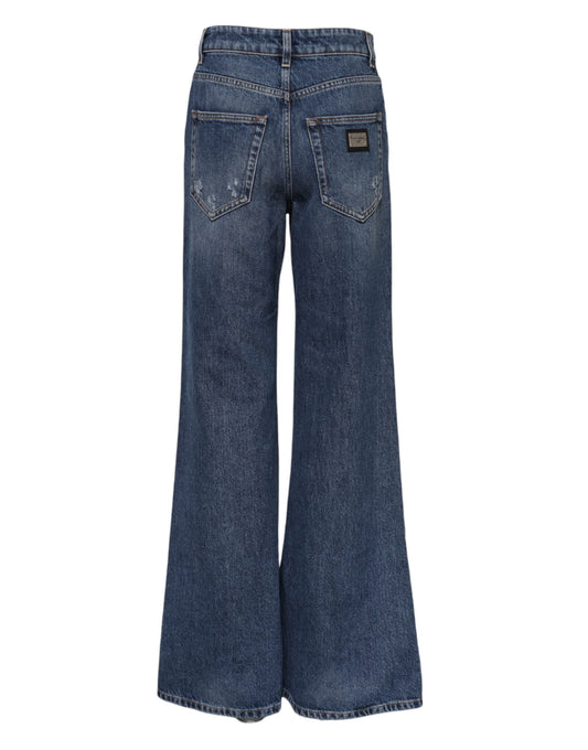 Pair of blue jeans with flared legs