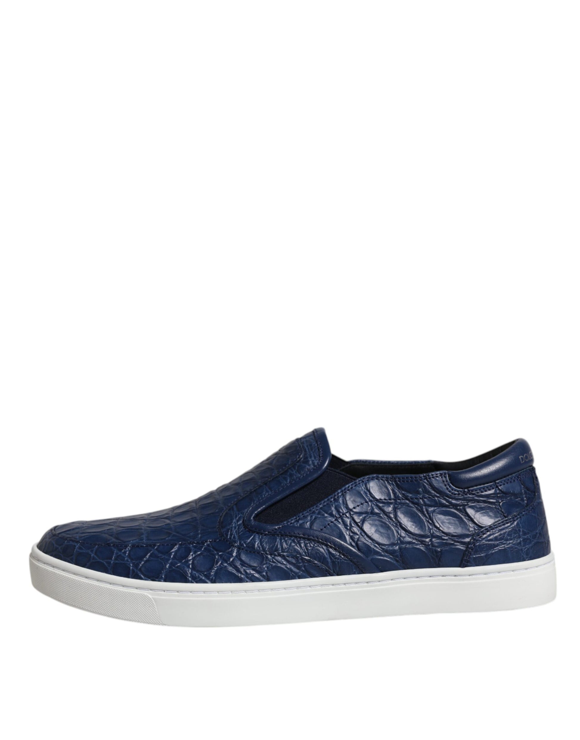 Blue sneaker with white sole and laces
