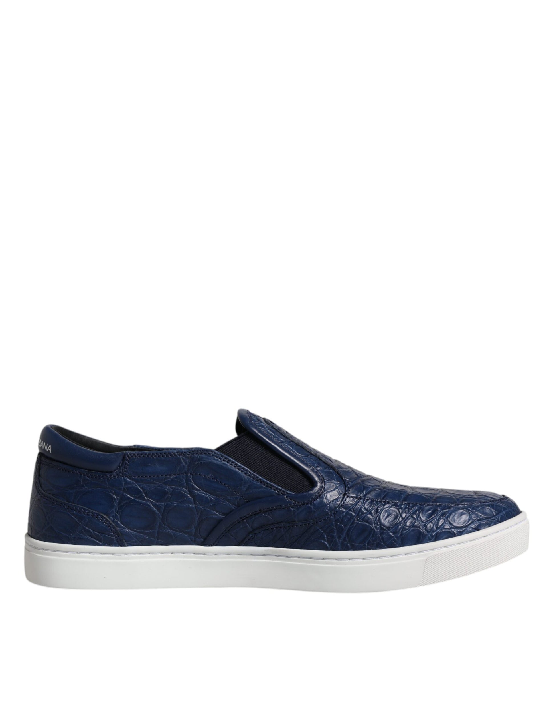 Blue sneaker with white sole and laces