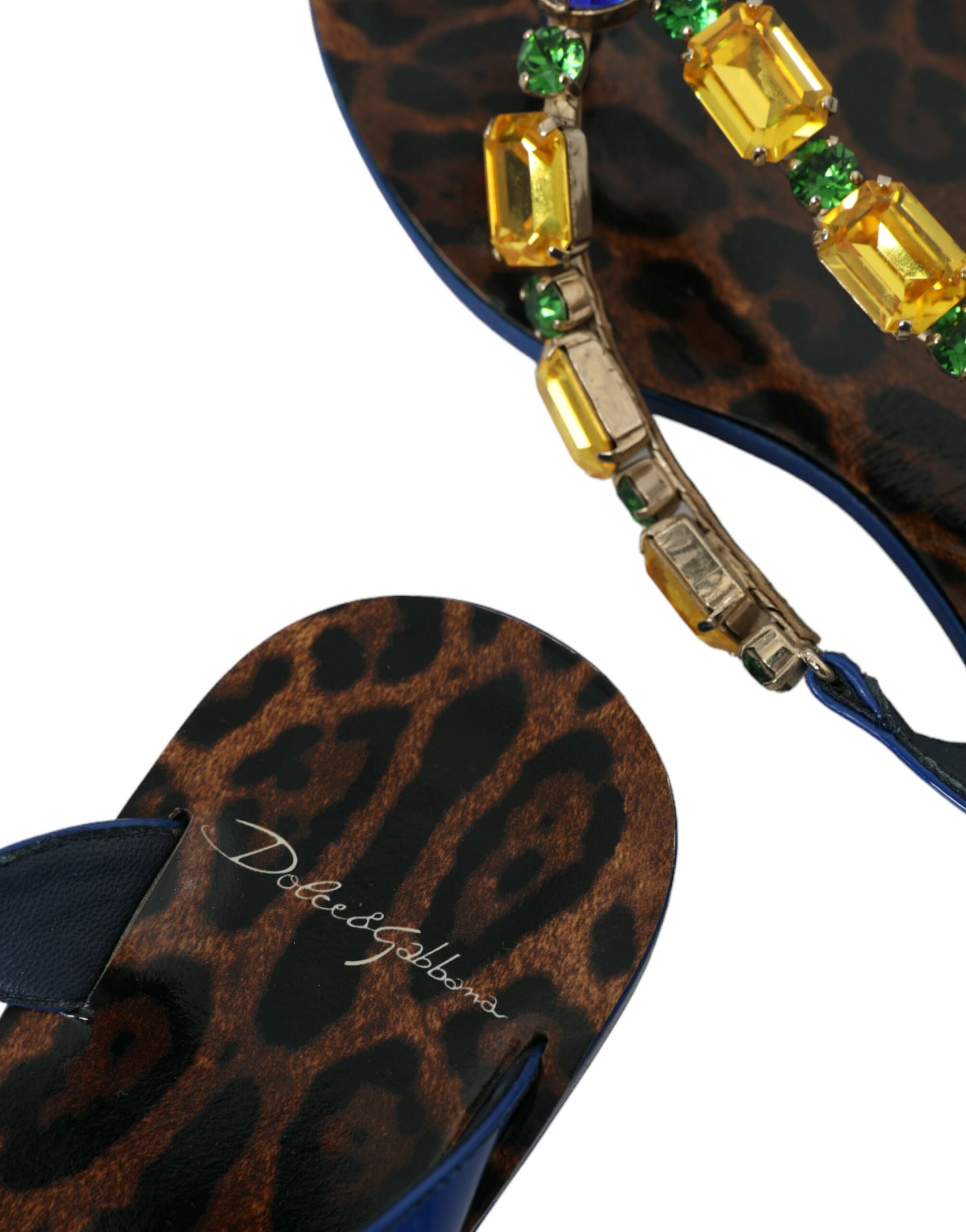 Leopard print flip flops with jewelry