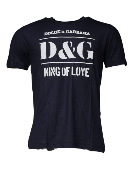 Navy blue t-shirt with white lettering
