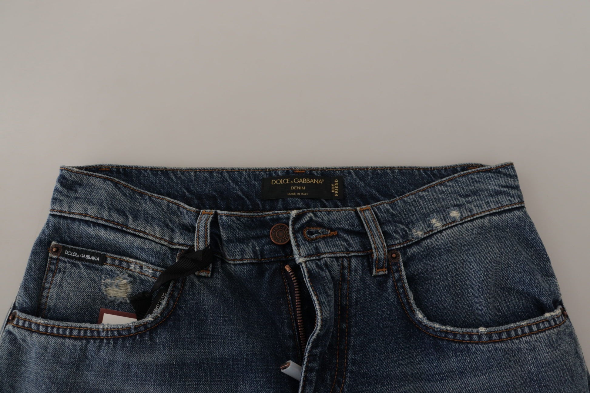 Pair of blue jeans on display