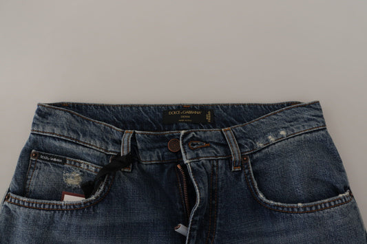 Pair of blue jeans on display