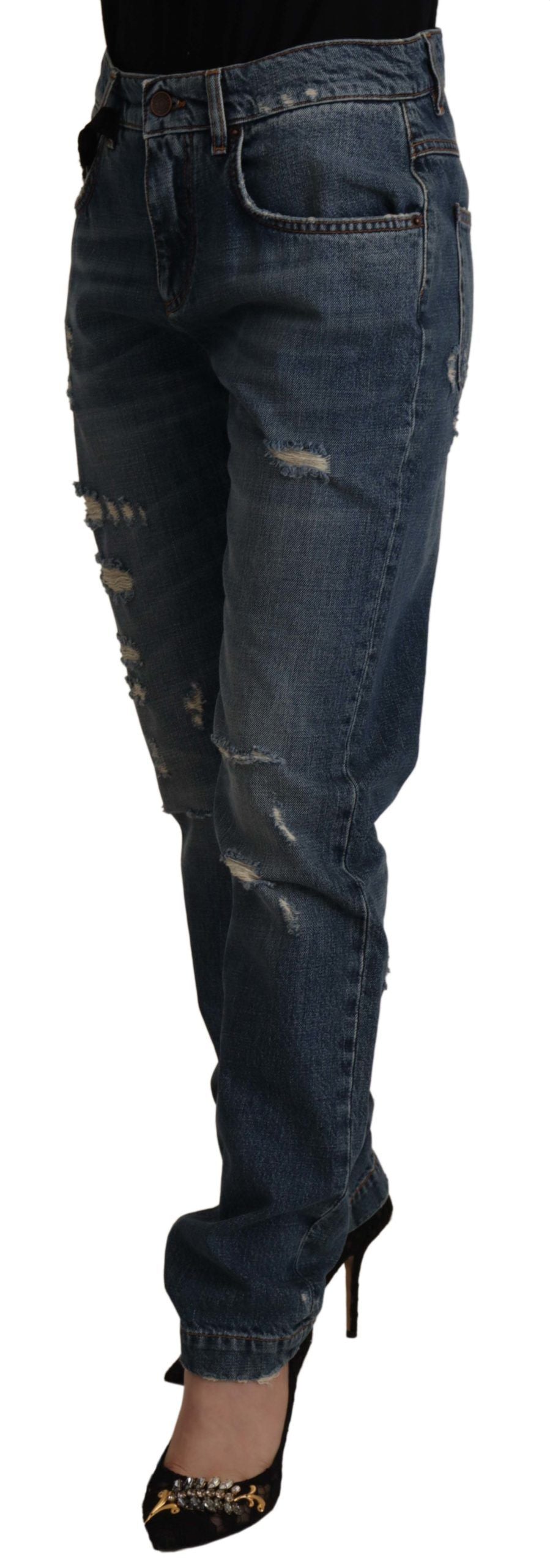 Pair of distressed jeans on a mannequin