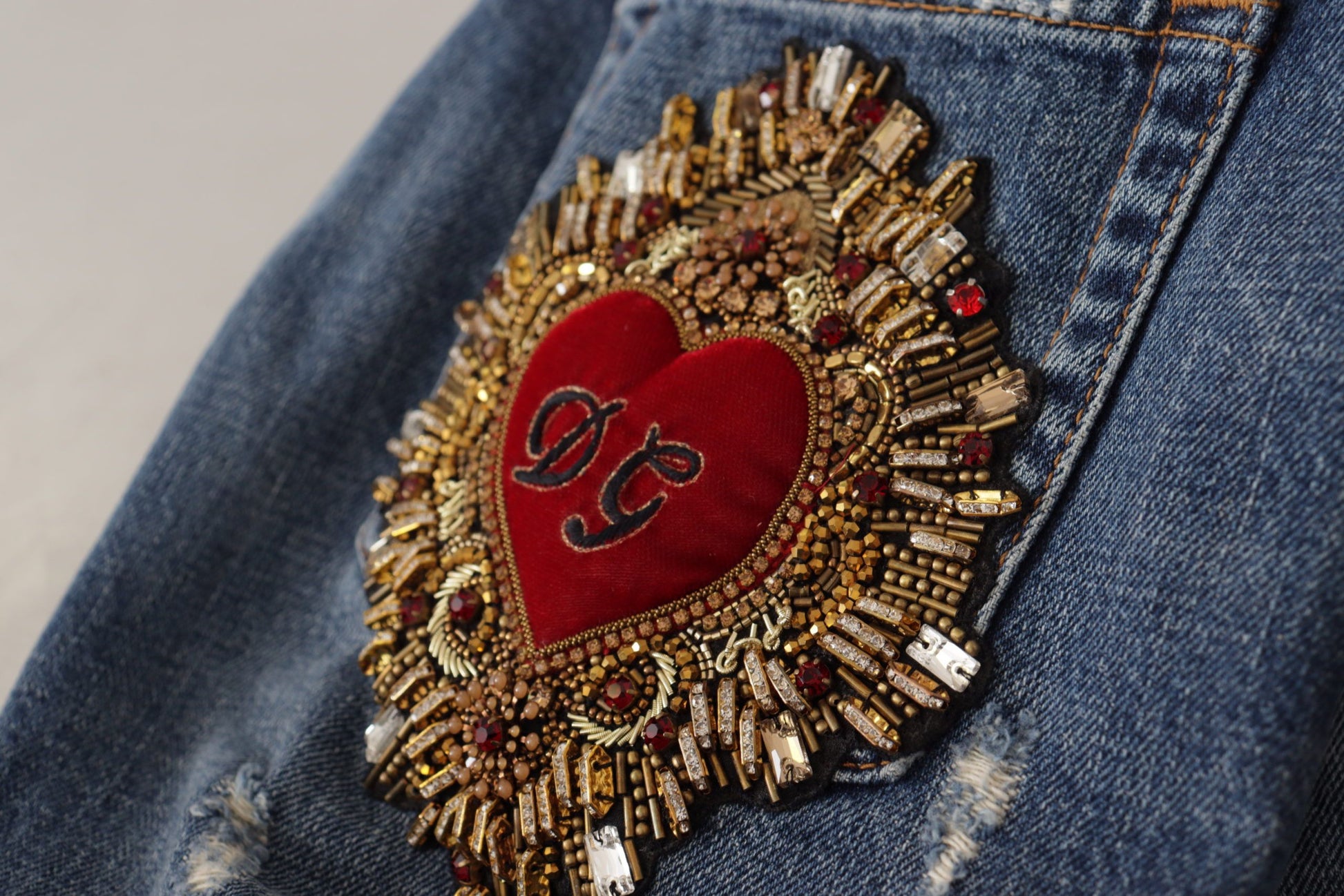 Decorative heart on jeans pocket