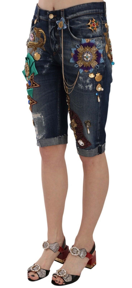 Shorts with embroidered designs on legs