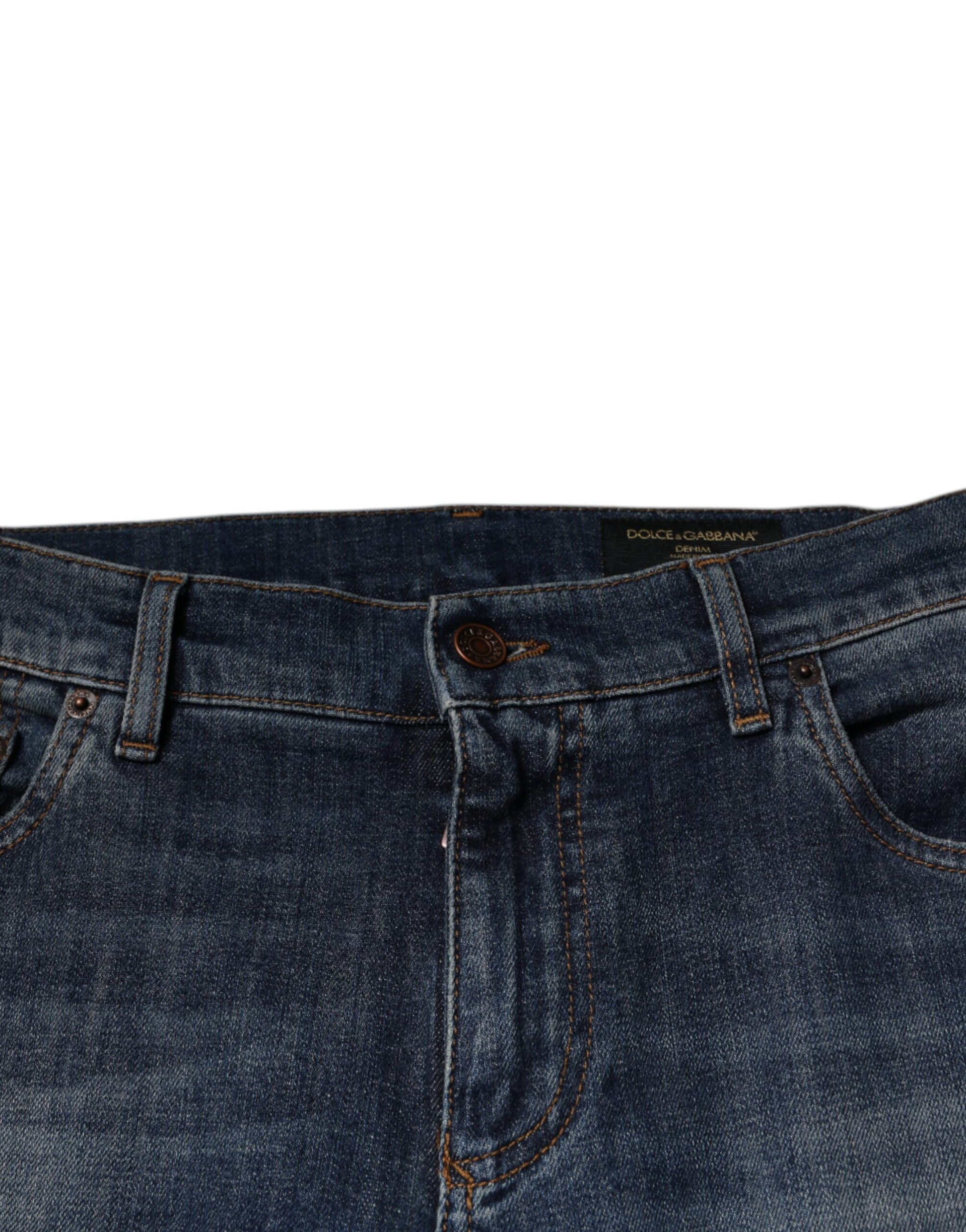 Blue denim jeans with button closure