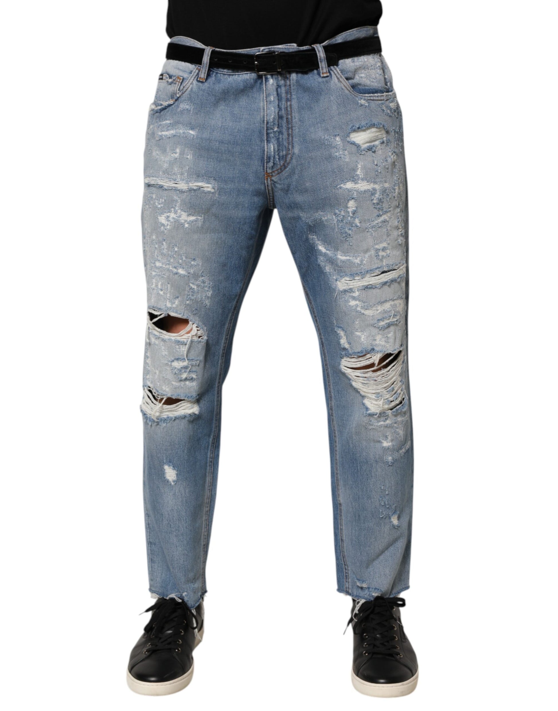Pair of distressed blue jeans