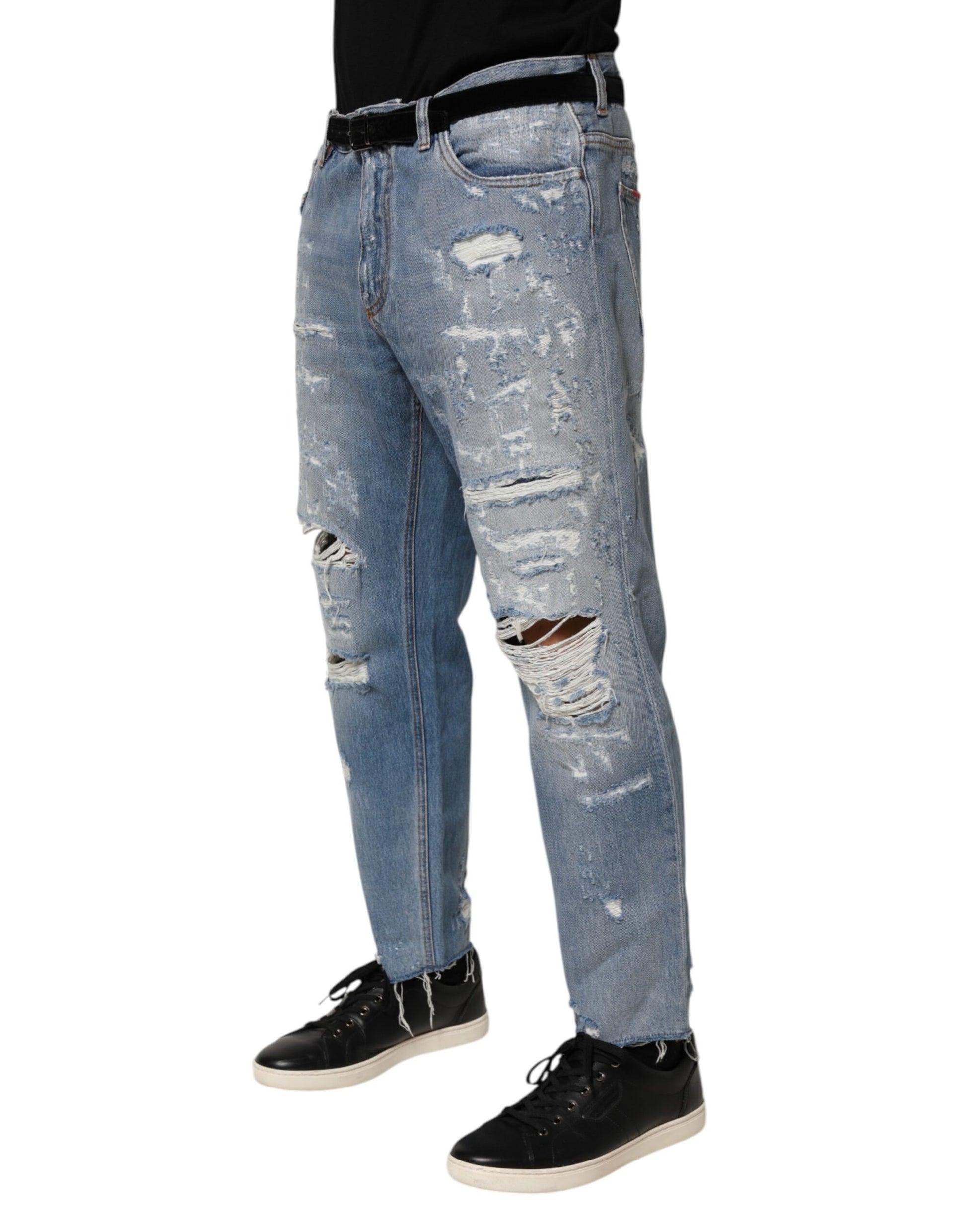 Pair of distressed blue jeans