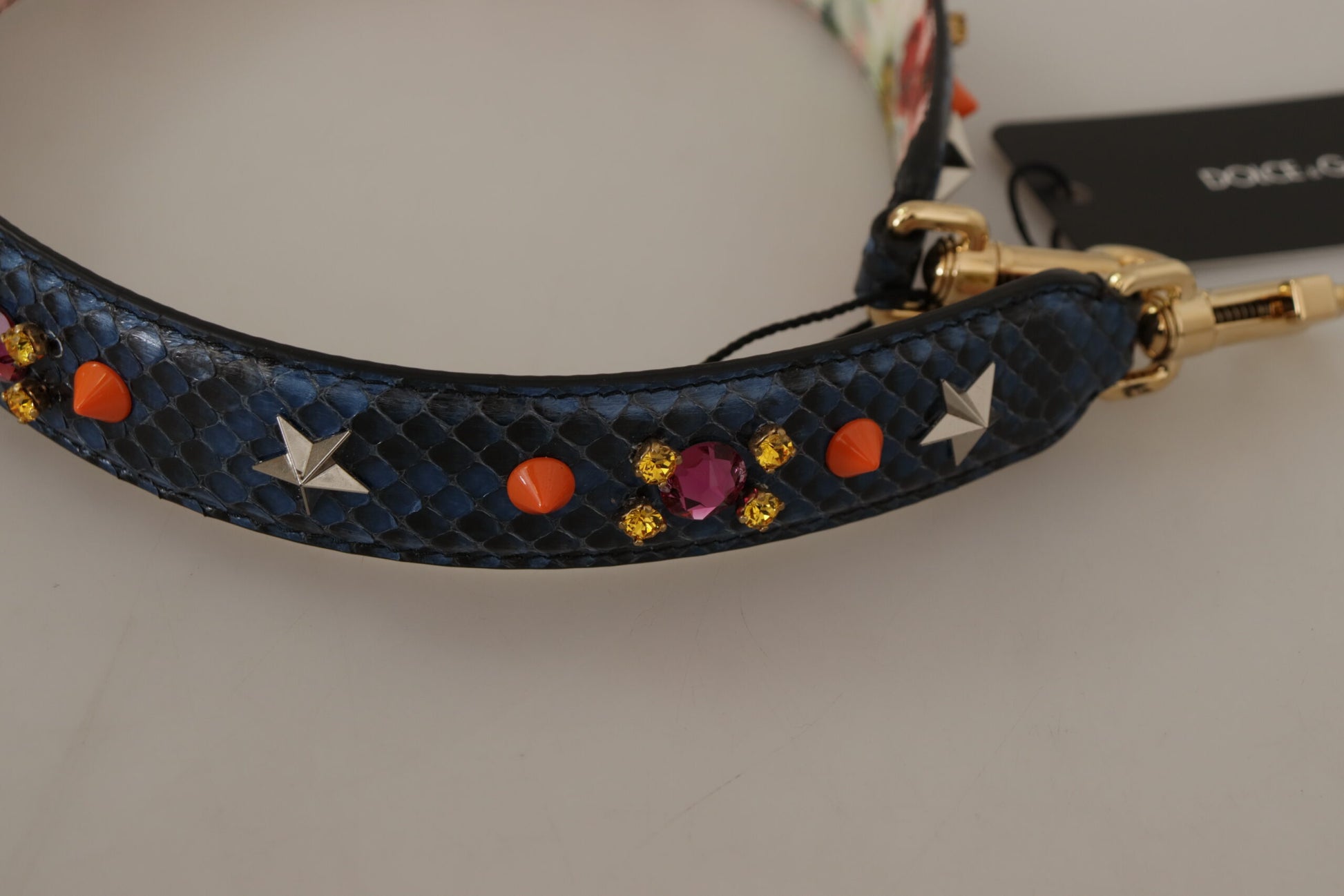 Blue dog collar with studs and rhinestones