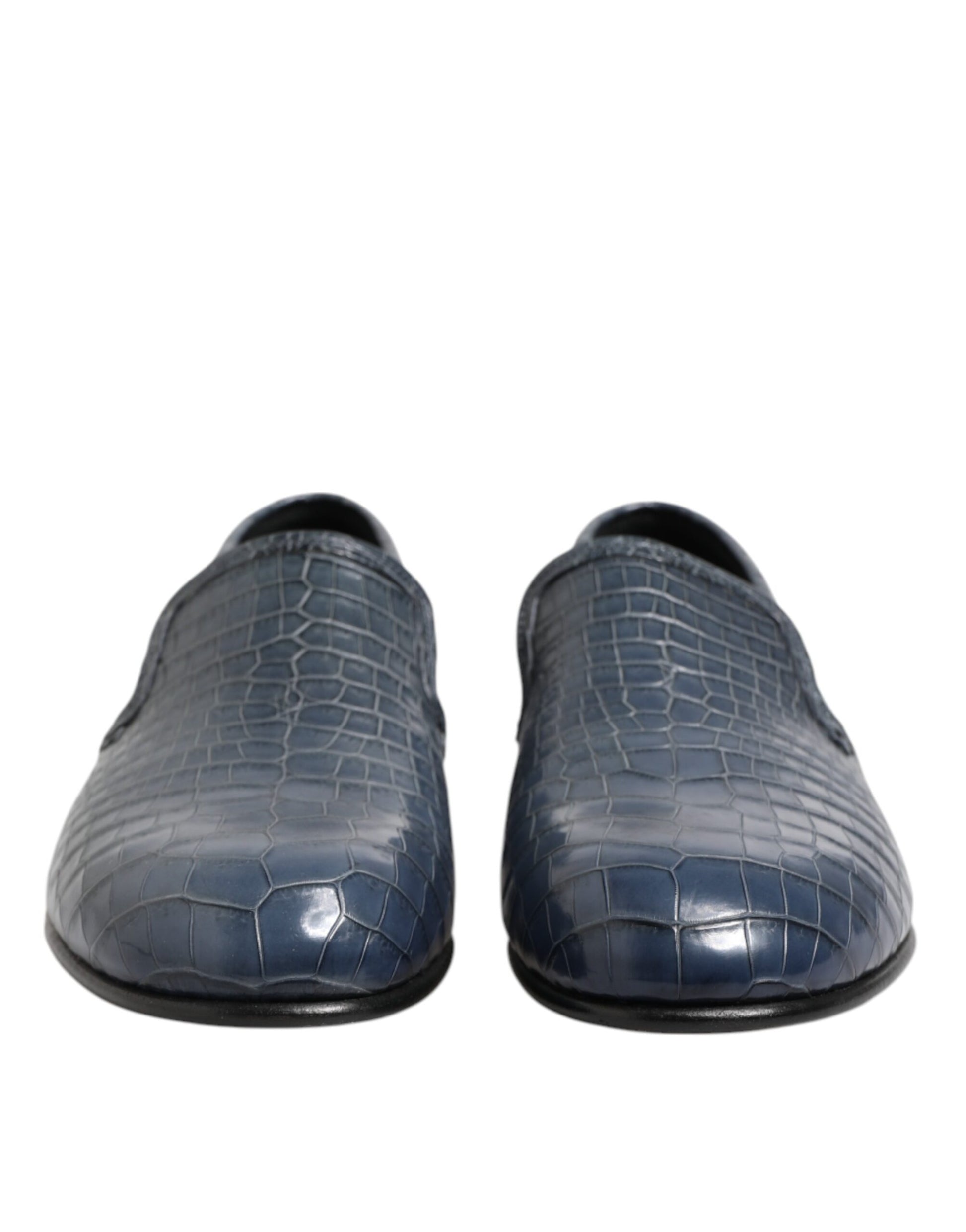 Pair of blue exotic leather slip-on loafers for men