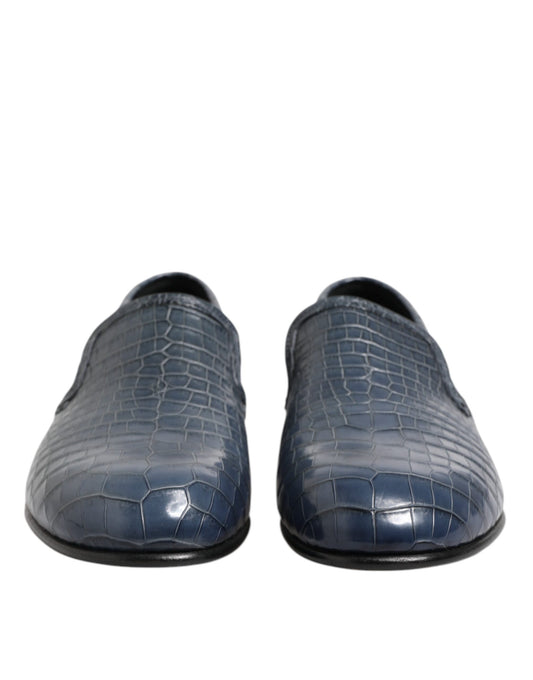 Pair of blue exotic leather slip-on loafers for men