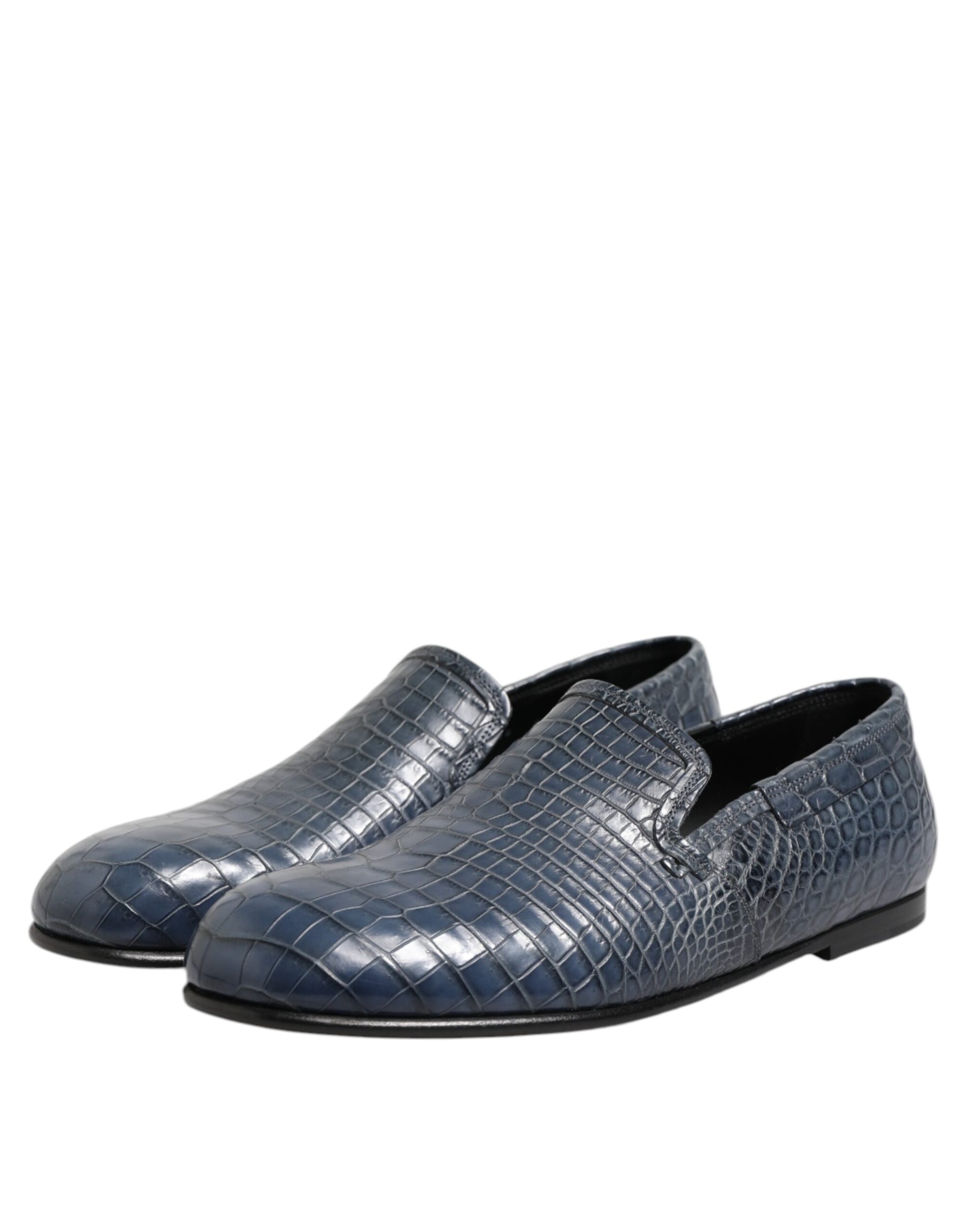 Pair of blue exotic leather slip on loafers for men