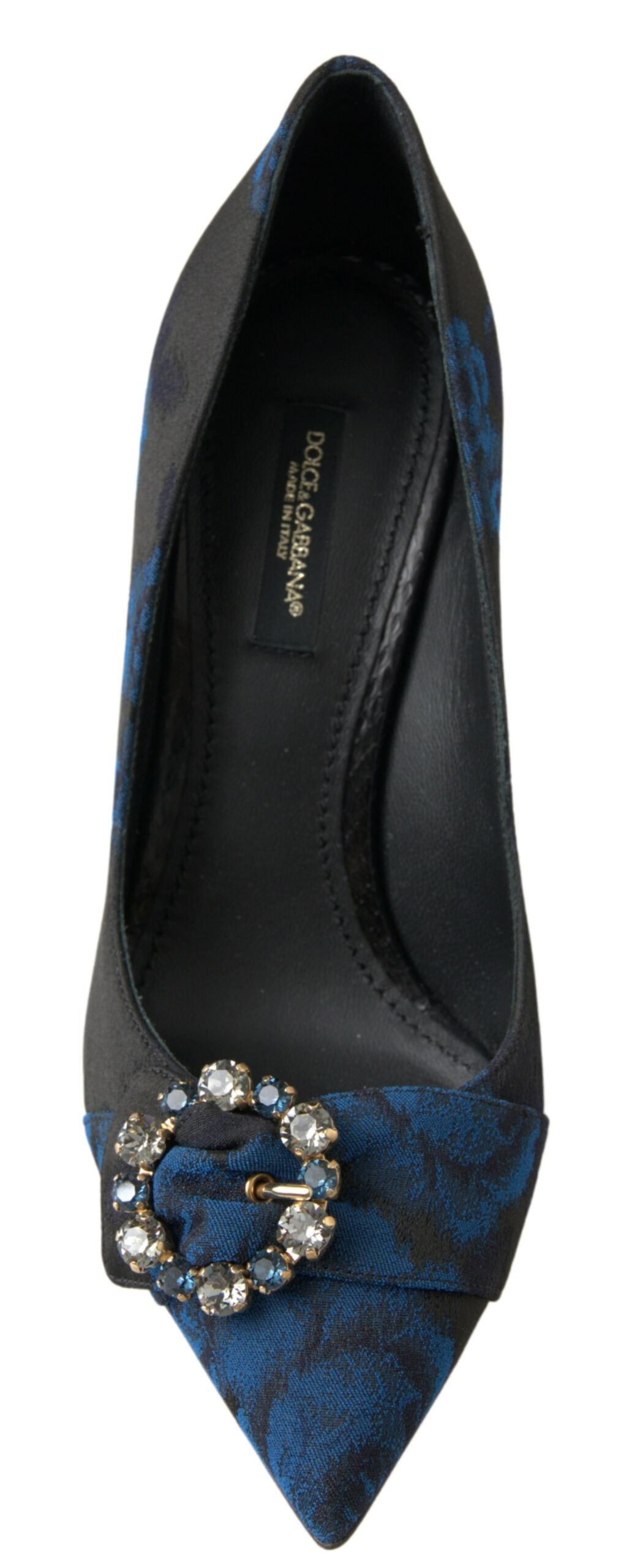 Blue shoe with bow and rhinestones on heel