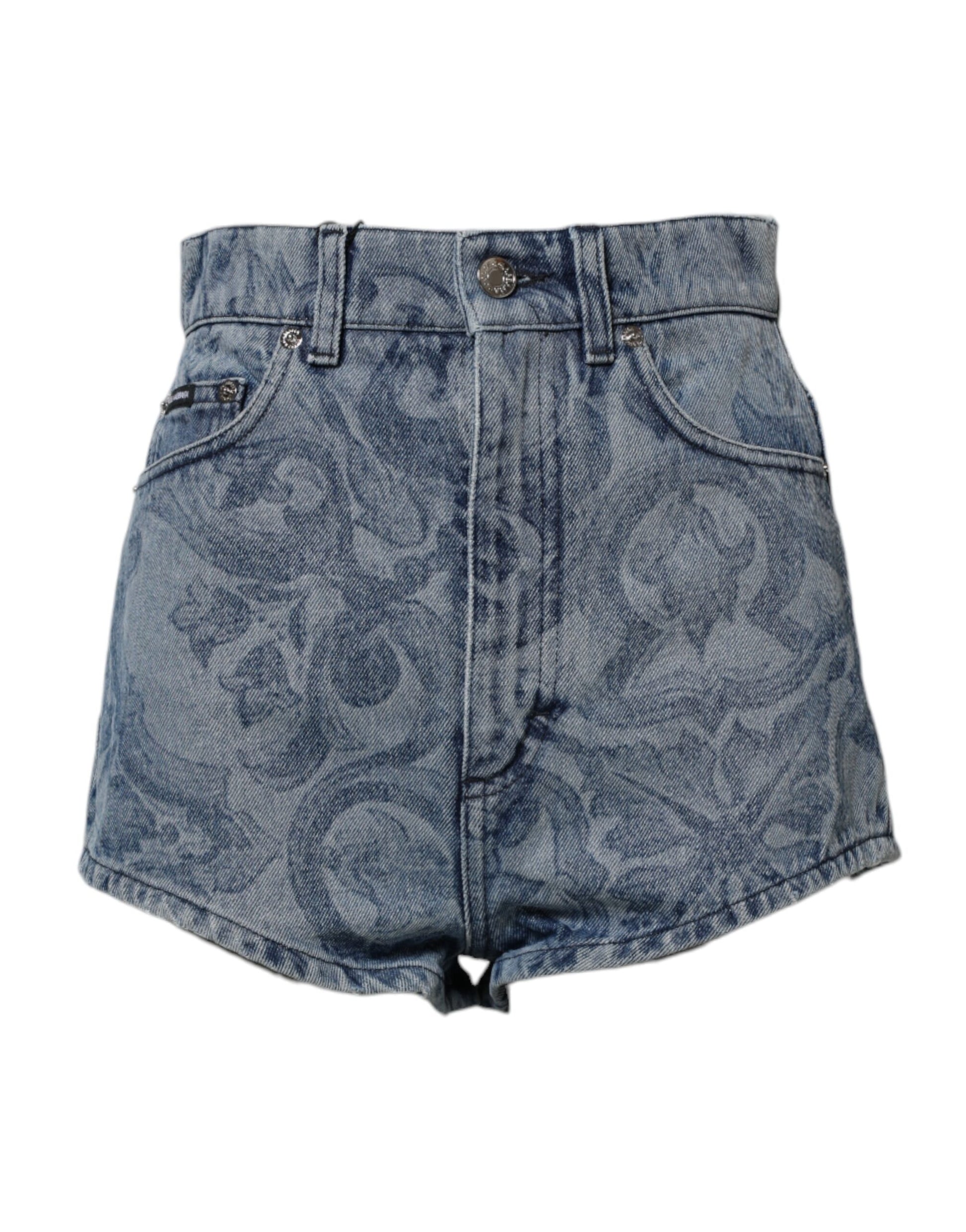 Shorts with floral pattern on denim fabric