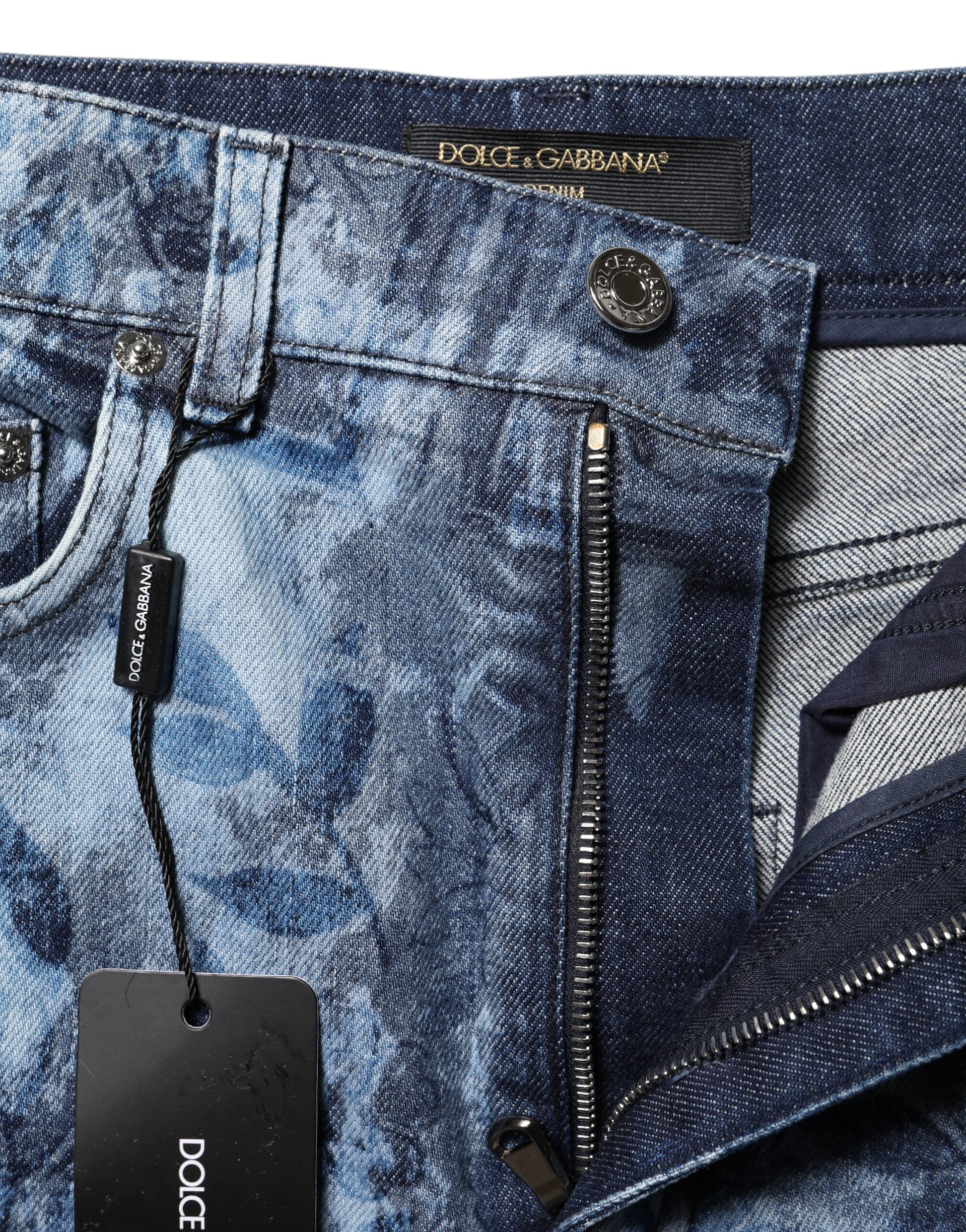 Blue jeans on a hanger with a tag