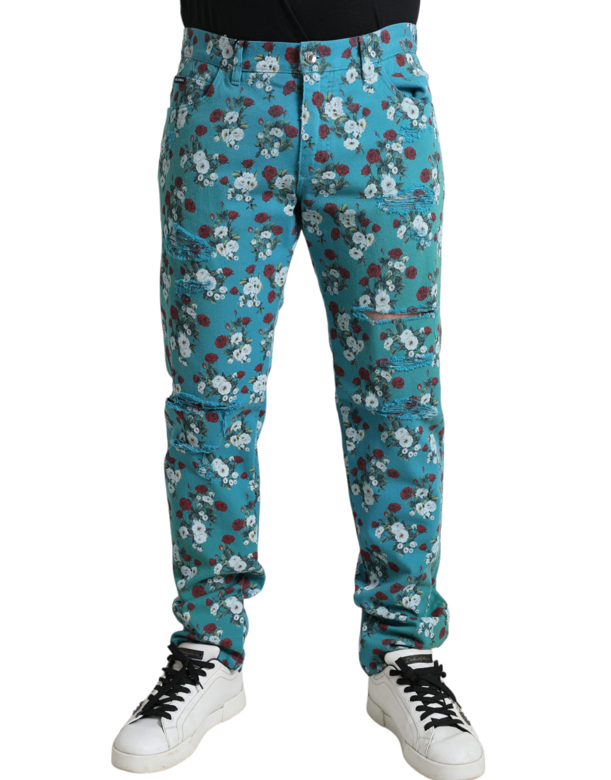 Pair of blue floral patterned pants