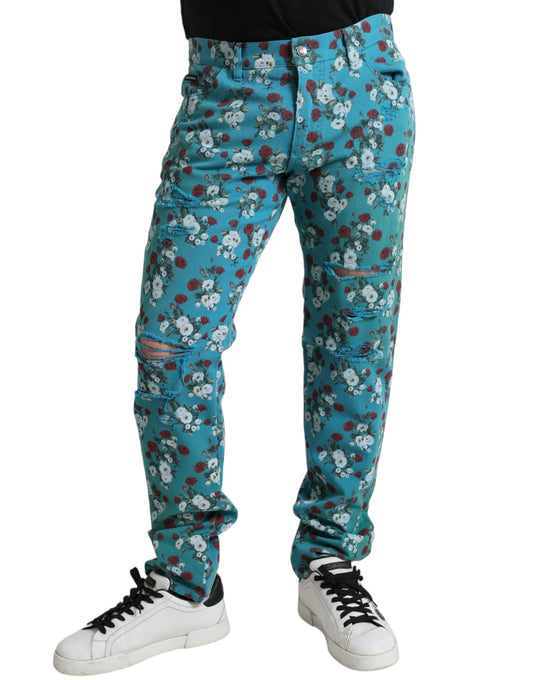 Pair of blue floral patterned pants