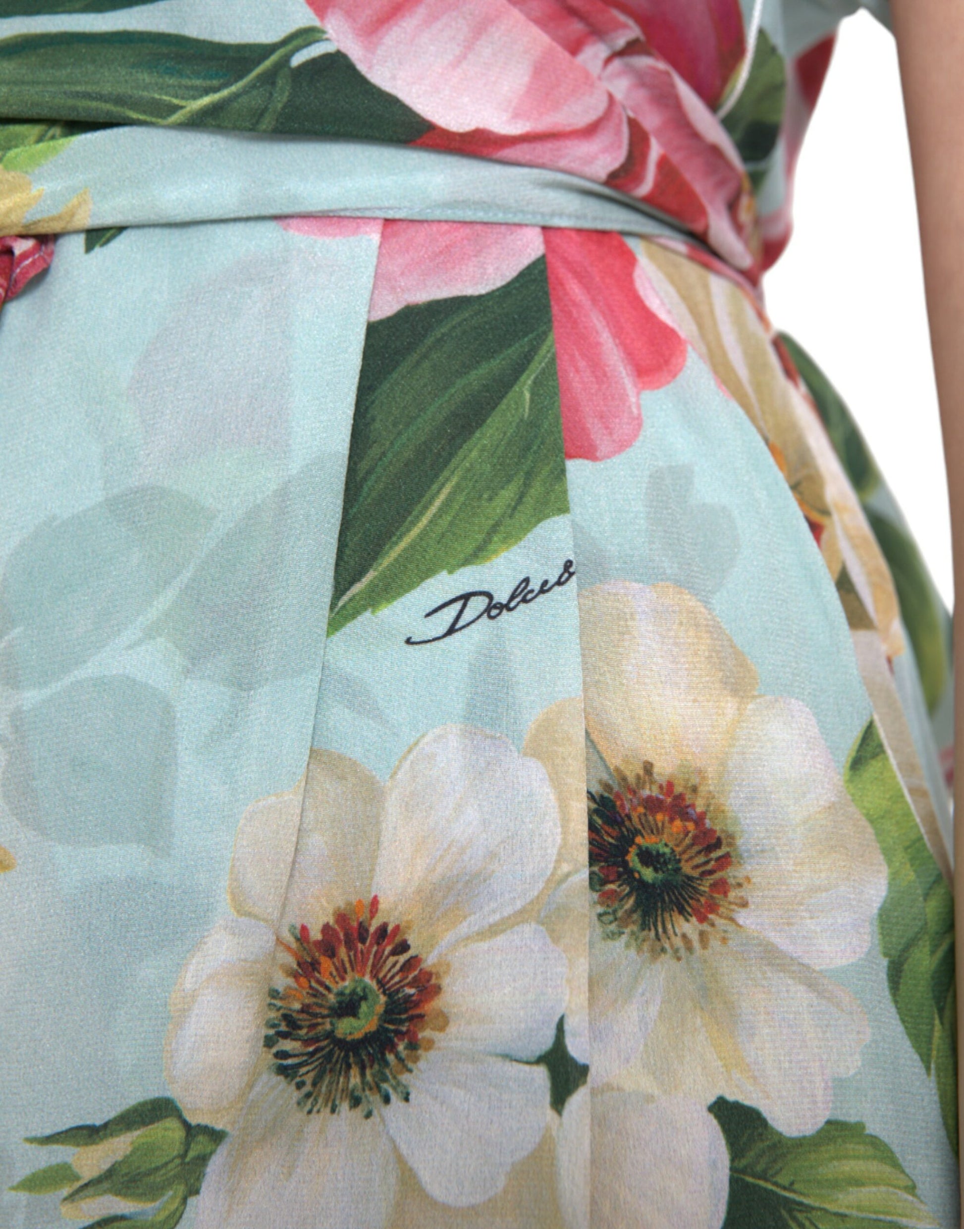 A blue floral wide leg wrap jumpsuit dress by Dolce & Gabbana
