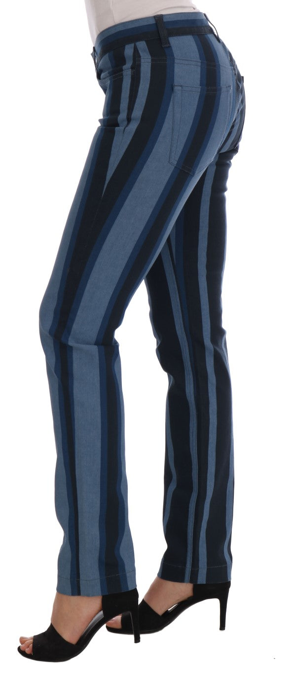 Pair of women's flared jeans in blue and white pattern