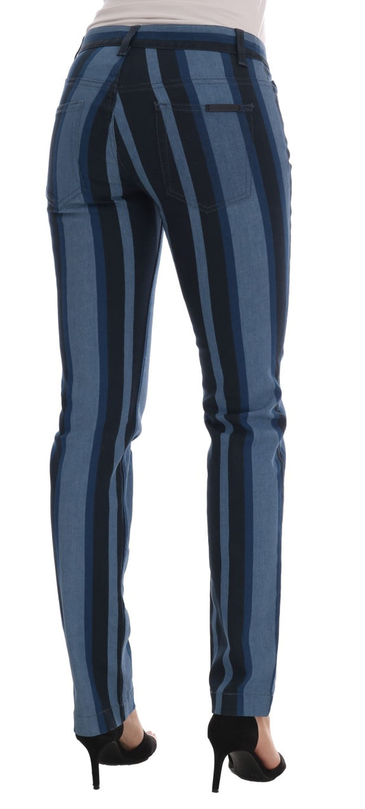 Pair of blue jeans with white stripes down the sides