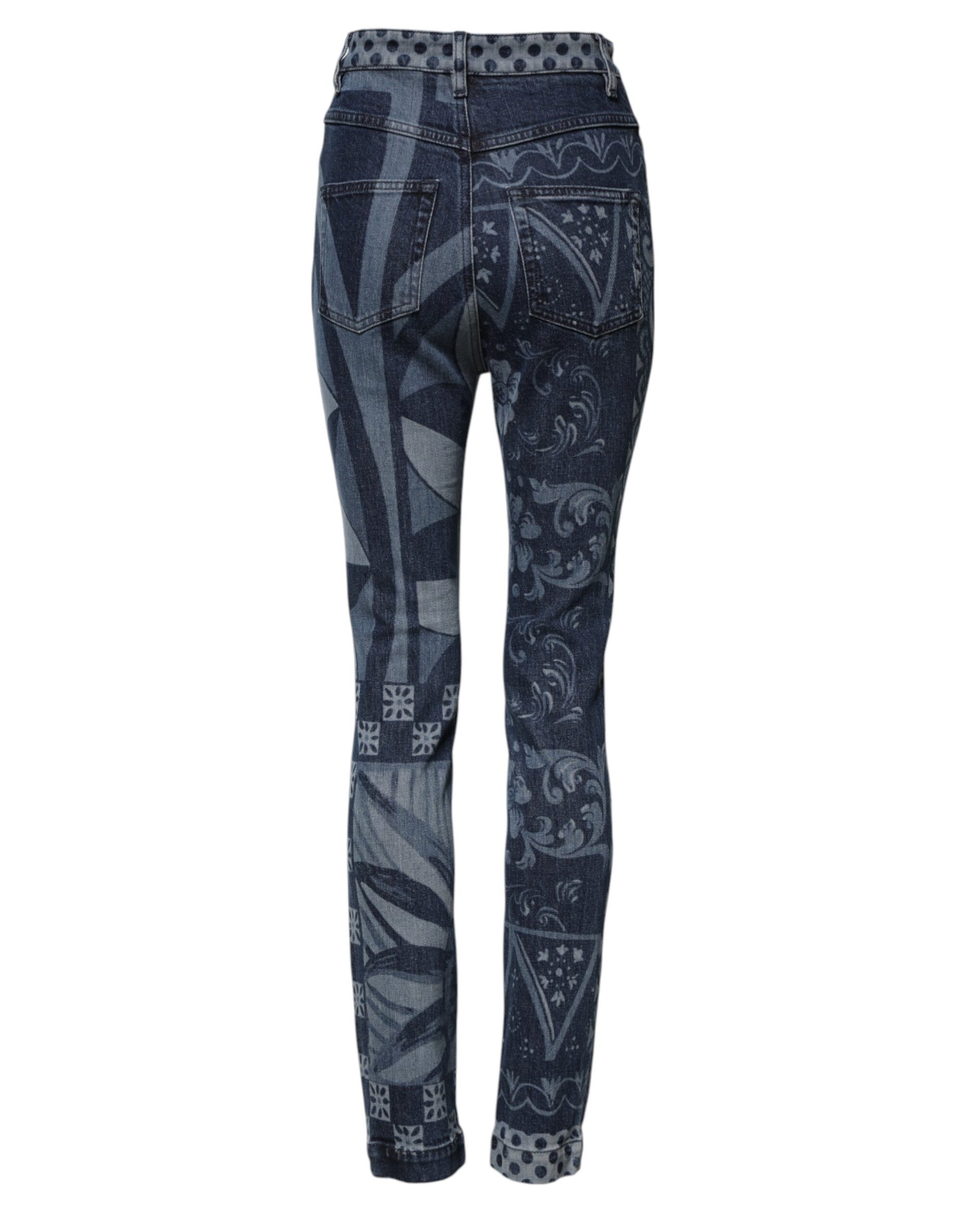 Blue jeans with patterned design on legs